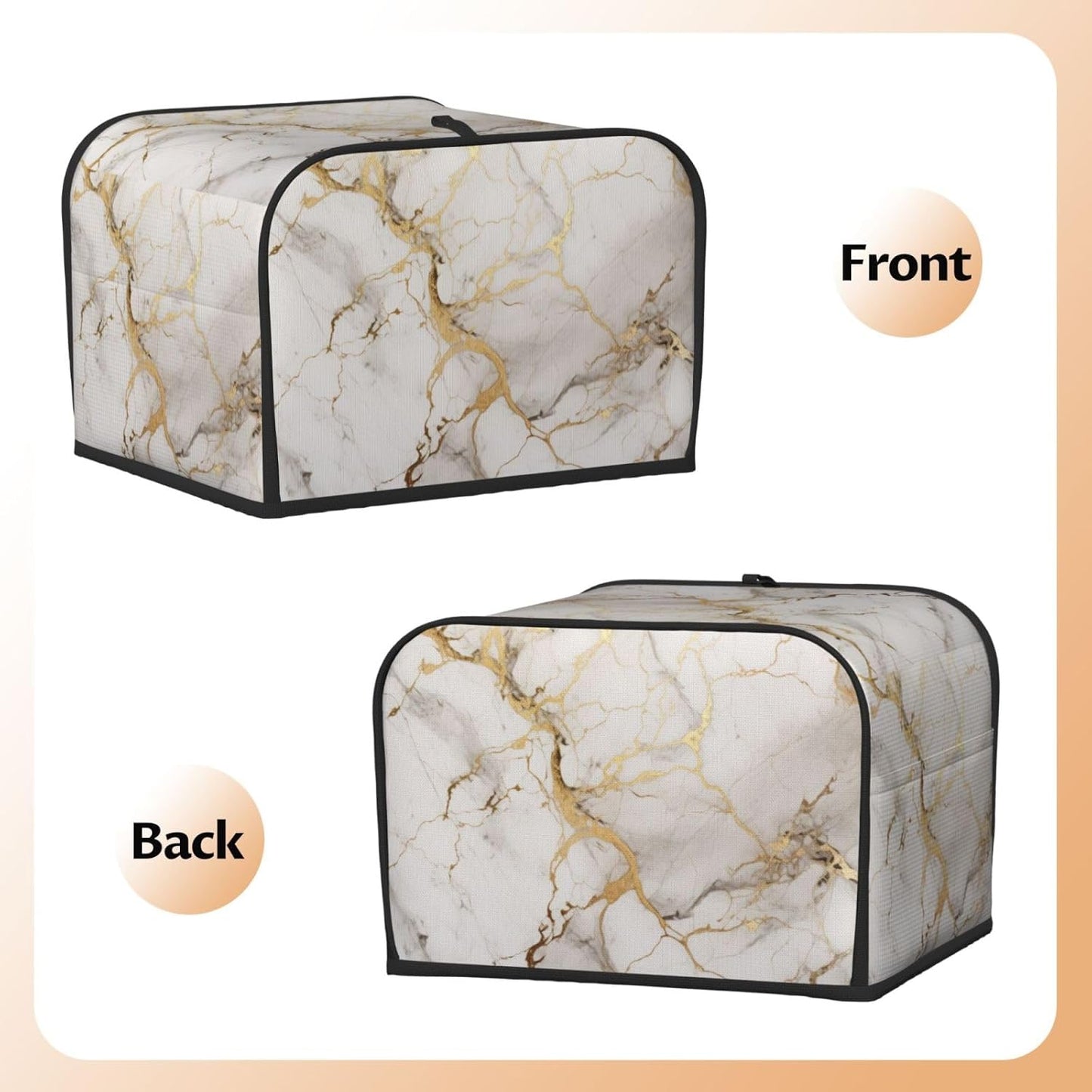 Toaster Cover 4 Slice Marble Gray Gold White Kitchen Small Appliance Covers with Pockets Dust and Fingerprint Protection