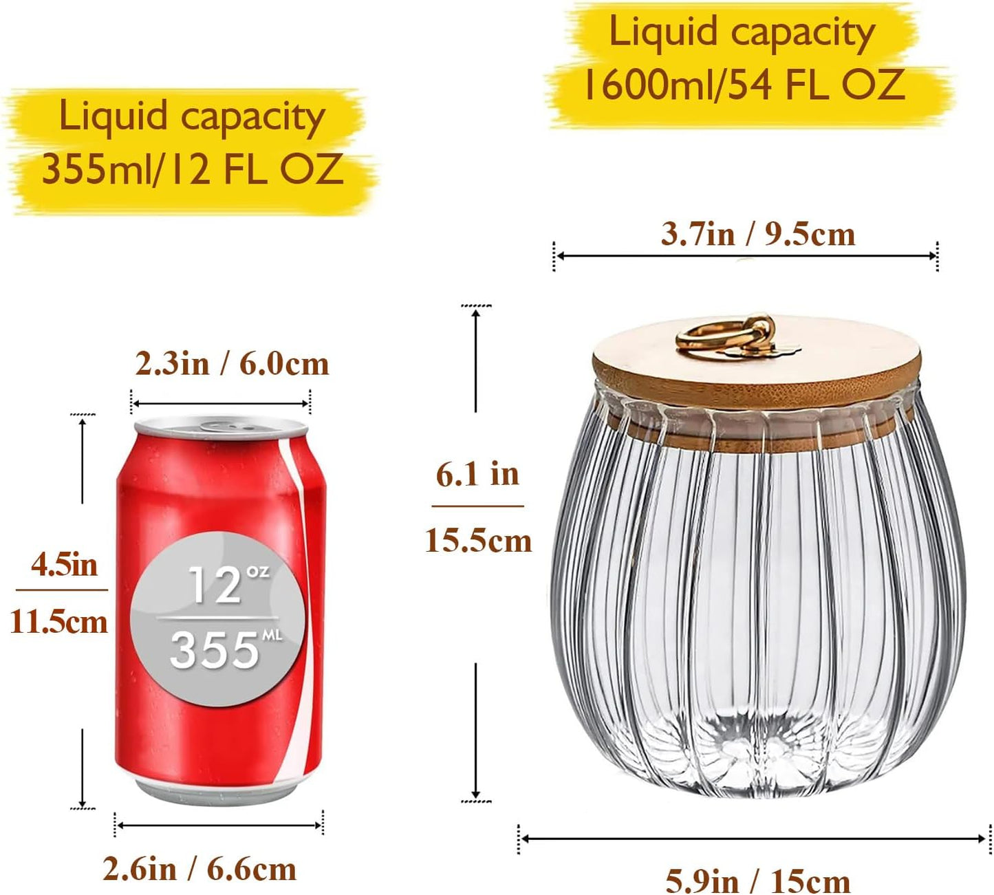 Viovian 1600ml(54FL OZ) Glass Jar with Lid Large Glass Coffee Nuts Canister Airtight Storage Jar with Bamboo Lid Kitchen Containers for Candy Snack Coffee Beans Tea Cookie(Large Oval)