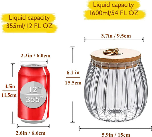 Viovian 1600ml(54FL OZ) Glass Jar with Lid Large Glass Coffee Nuts Canister Airtight Storage Jar with Bamboo Lid Kitchen Containers for Candy Snack Coffee Beans Tea Cookie(Large Oval)