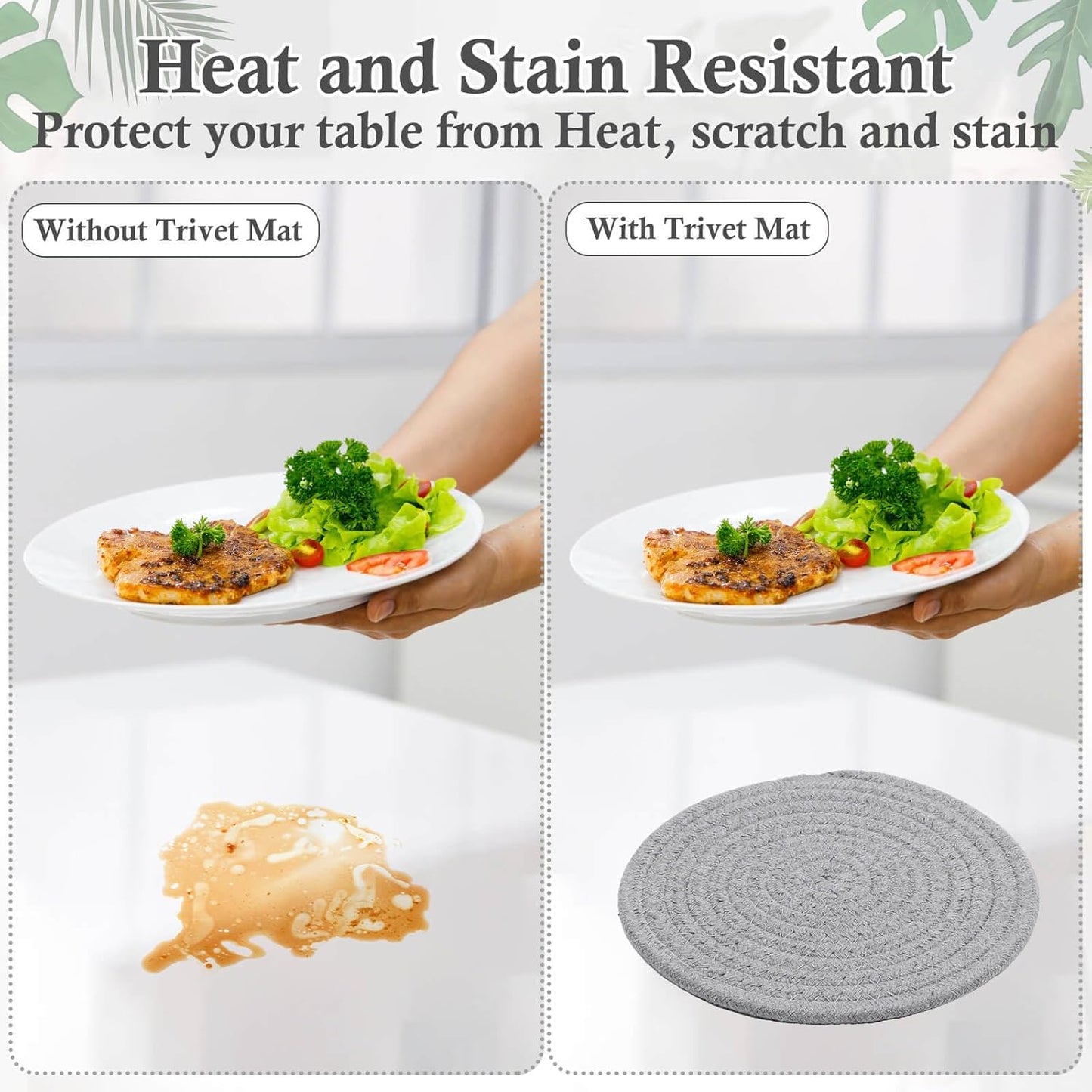 Billbotk 7" Trivets for Dishes, Pots and Pans, 4 Heat Resistant Hot Pads, Pot Holders for Kitchen, Plate Mats for Kitchen Decor (Gray & Brown)