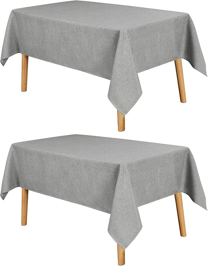 JIUZHEN 2 Pack Faux Linen Farmhouse Tablecloth Rectangular, Wrinkle Stain Resistant Table Cloth Rectangle Table Cover for Kitchen Dining, Light Grey, 60 x 84 Inch