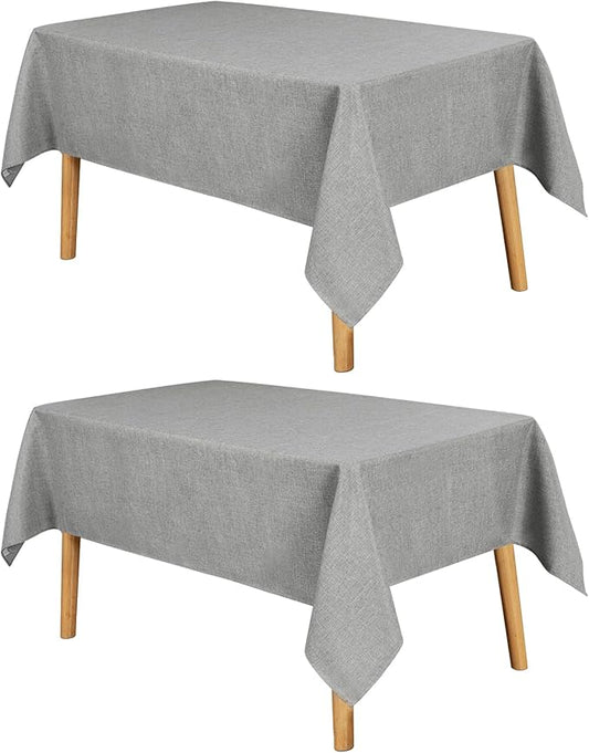 JIUZHEN 2 Pack Faux Linen Farmhouse Tablecloth Rectangular, Wrinkle Stain Resistant Table Cloth Rectangle Table Cover for Kitchen Dining, Light Grey, 60 x 84 Inch