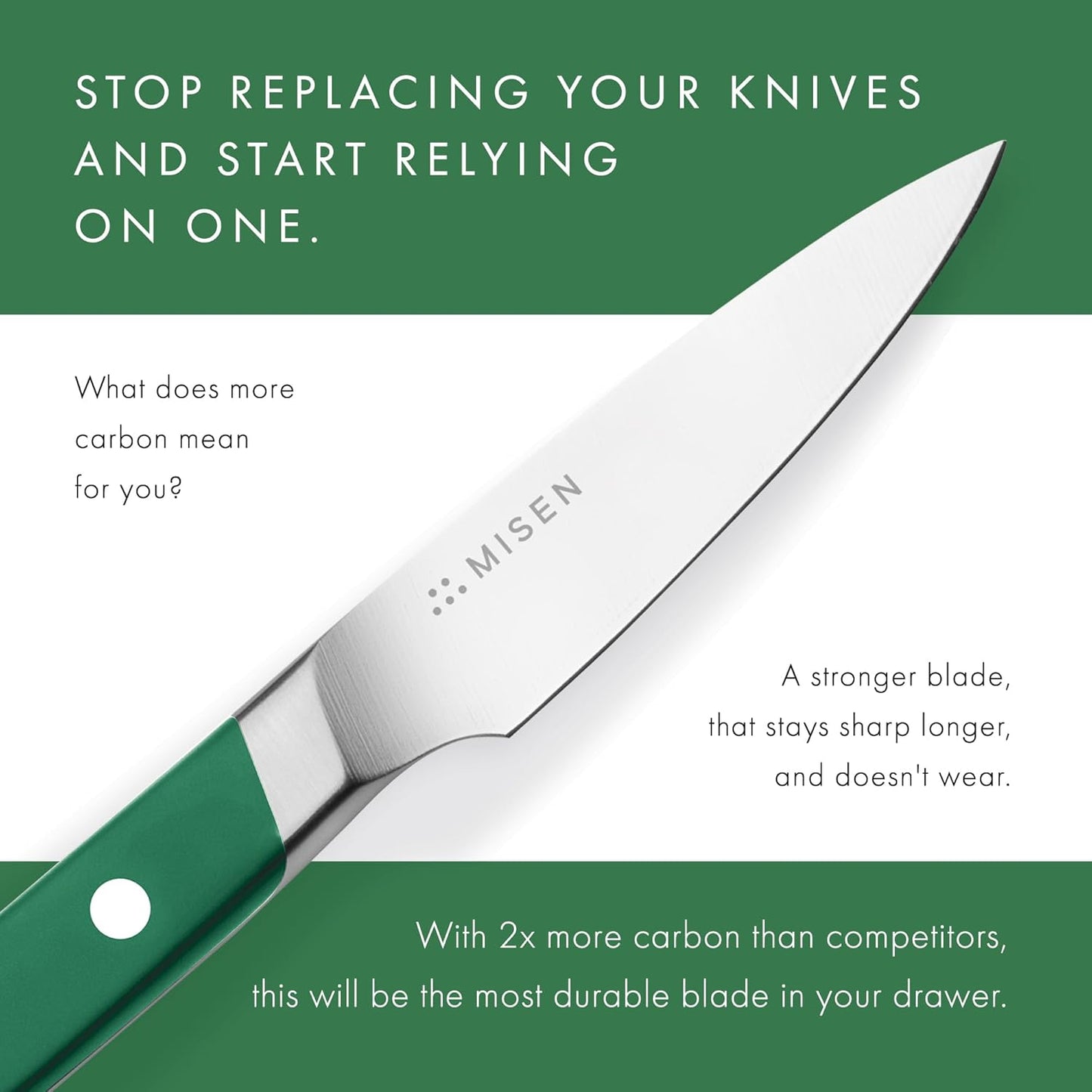 Misen 3.5" Paring Knife – Precision Kitchen Knife - High-Carbon Stainless Steel Blade – Ergonomic Handle for Peeling, Trimming, and Slicing – Lightweight, Versatile Tool for All Culinary Tasks - Green