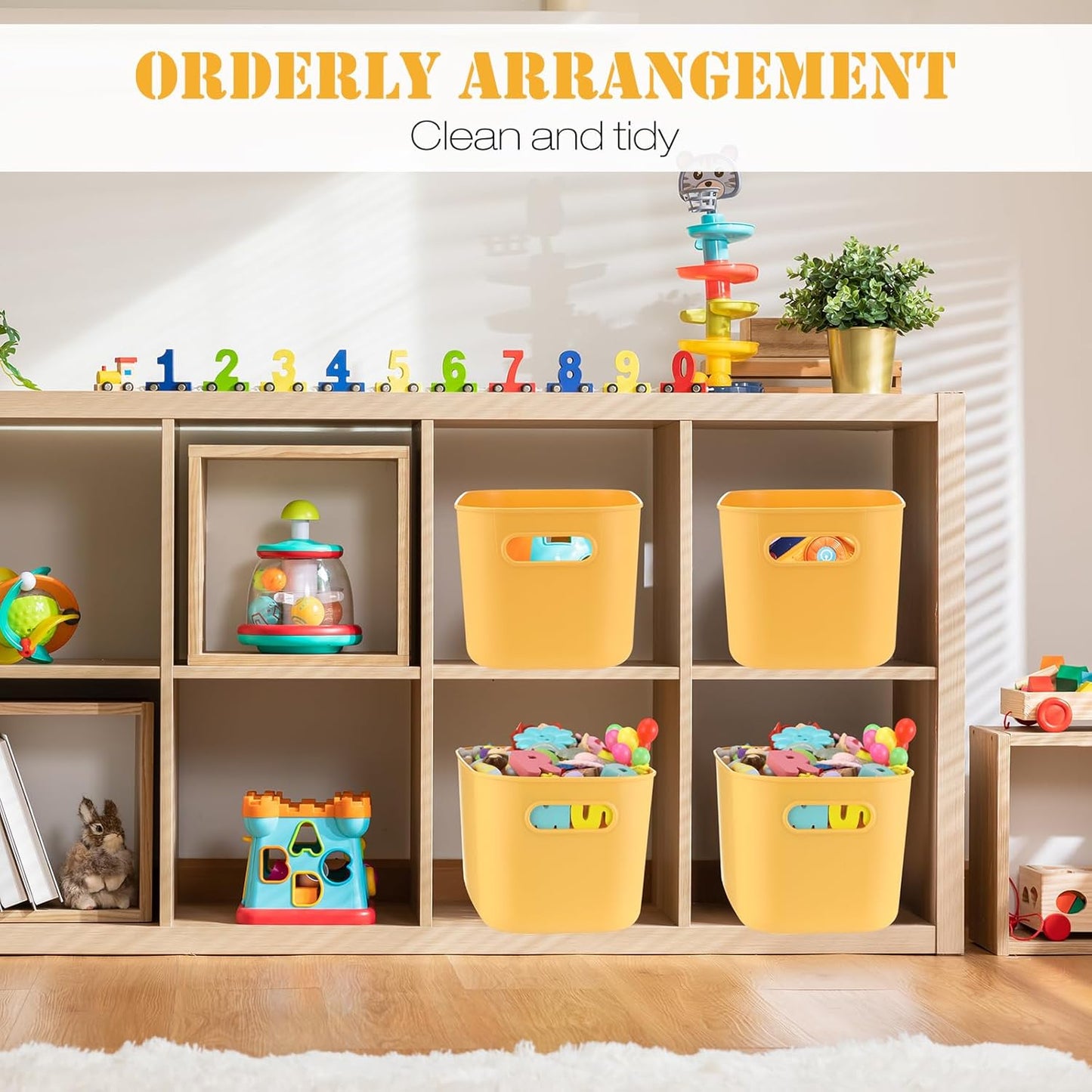 Hoolerry 8 Pieces Colorful Storage Bins with Lid, Plastic Storage Basket Organizing Container Stackable Box with Handle for Shelves Desktop Playroom Office(10.2 x 7 x 6.3 Inch,Yellow)