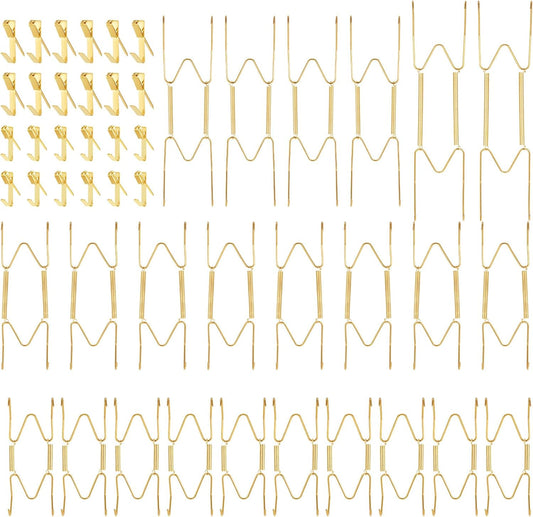 24 Pieces Invisible Wall Plate Hangers 4/6/8/10 Inches Invisible Decorative Wire Plate Holders, Stainless Steel Plates Wall Hanger, Dish Display Holder, with 24 Pieces Hangers Hook and Nails, Gold