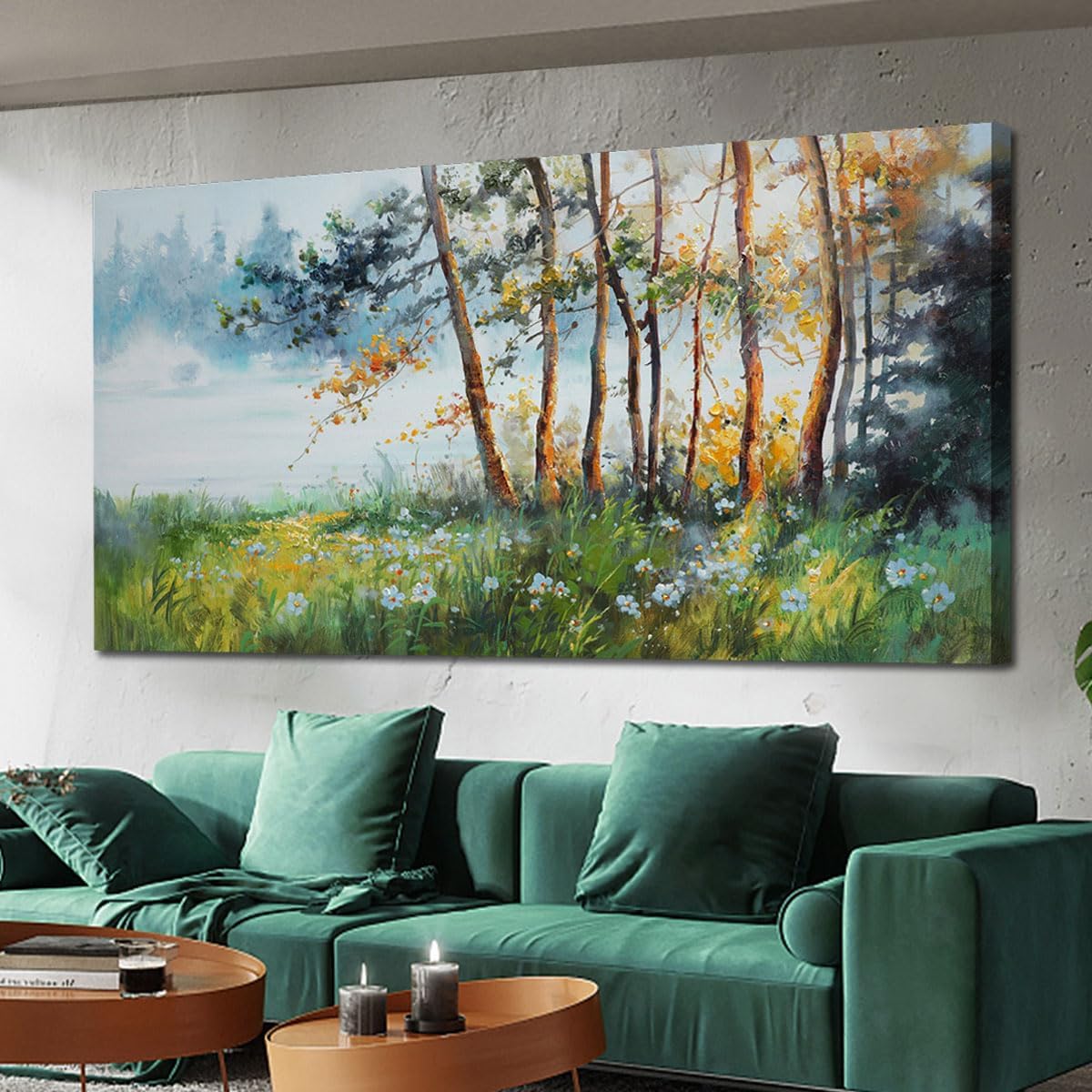 Ardemy Tree Canvas Wall Art Green Forest Pictures Wall Decor Living Room Landscape Textured Nature Paintings Artwork Bedroom Dining Room Kitchen Home Office, 58"x29"
