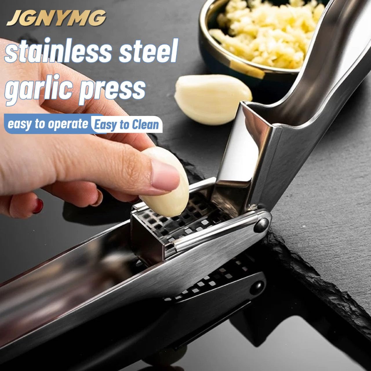 Garlic Press Stainless Steel，Premium Garlic Mincer Tool，Heavy Duty Professional garlic grinder， No Need to Peel Garlic Ginger Crusher，Easy Clean, Dishwasher Safe & Rust-proof