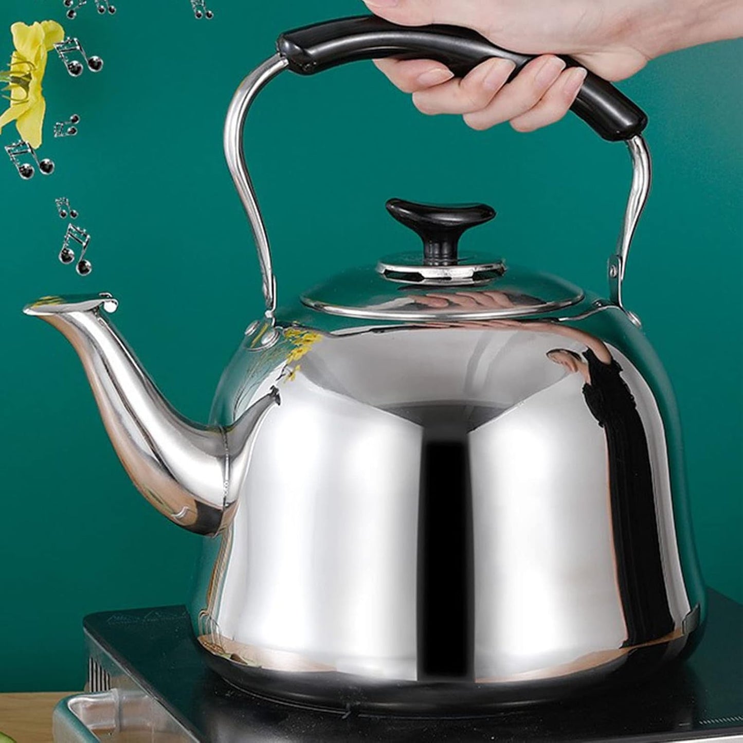 Whistling Tea kettle, 2L Stainless Steel Tea Kettle Stovetop With Anti-Hot Handle, Hot Water Boiling Tea Pots For Stove Top - Silver