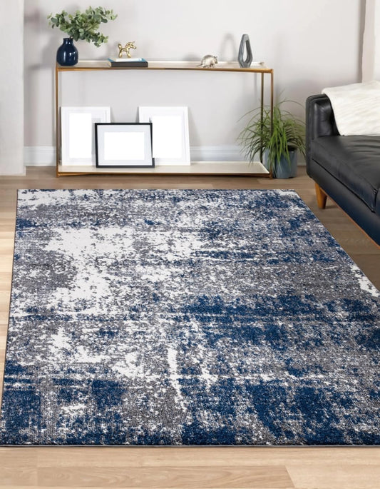 Keen Home Design Area Rugs - 5x8 Non-Shedding, Abstract Rugs for Kitchen, Living Room, Bedroom, Dining Room, Entryway - Size: 5'3" x 7'7", Navy/Grey/White