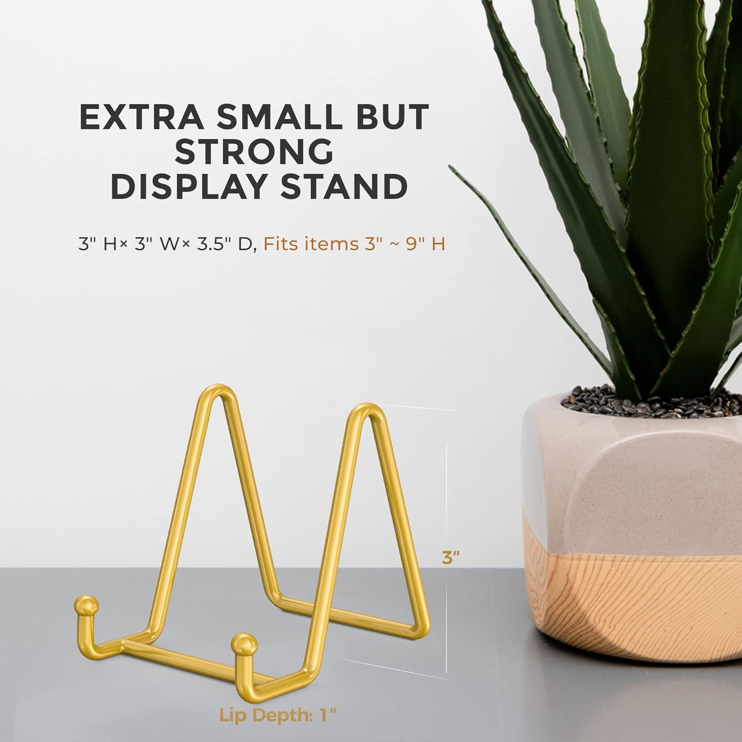 TR-LIFE 4 Pack 3 Inch Plate Stands - Display Stand + Metal Frame Holder for Picture, Decorative Plate, Photo Easel, Tabletop Art (Gold)