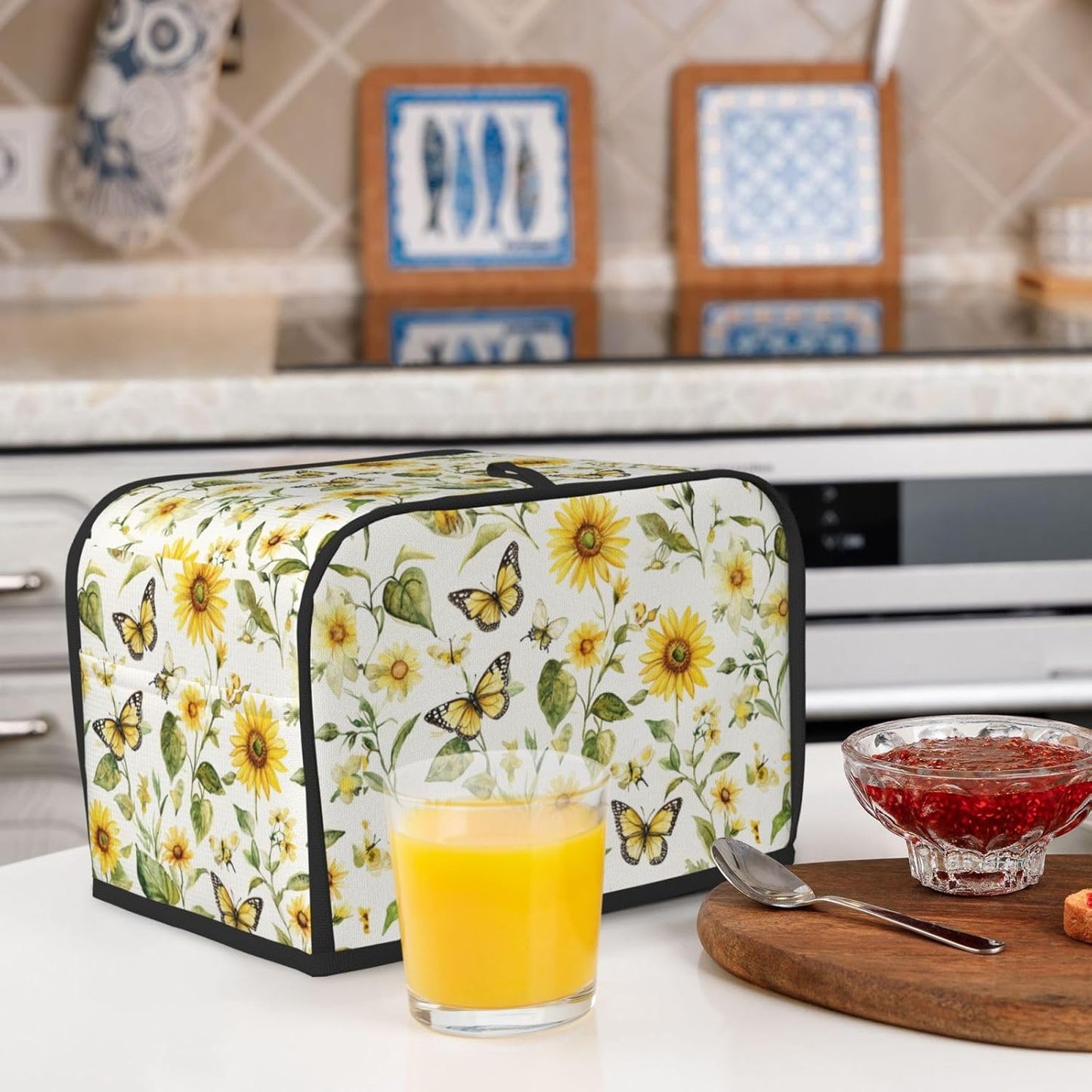 Toaster Cover 2 Slice Watercolor Sunflower Butterfly Kitchen Small Appliance Covers with Pockets Dust and Fingerprint Protection