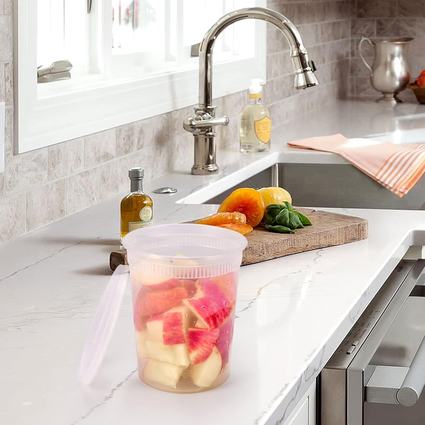 32oz Plastic Deli Food Storage Soup Containers with Airtight Lids, Extra-Thick, Slime, Soup, Leakproof,Stackable,Microwave/Freezer/Dishwasher Safe, BPA Free (24Pack)