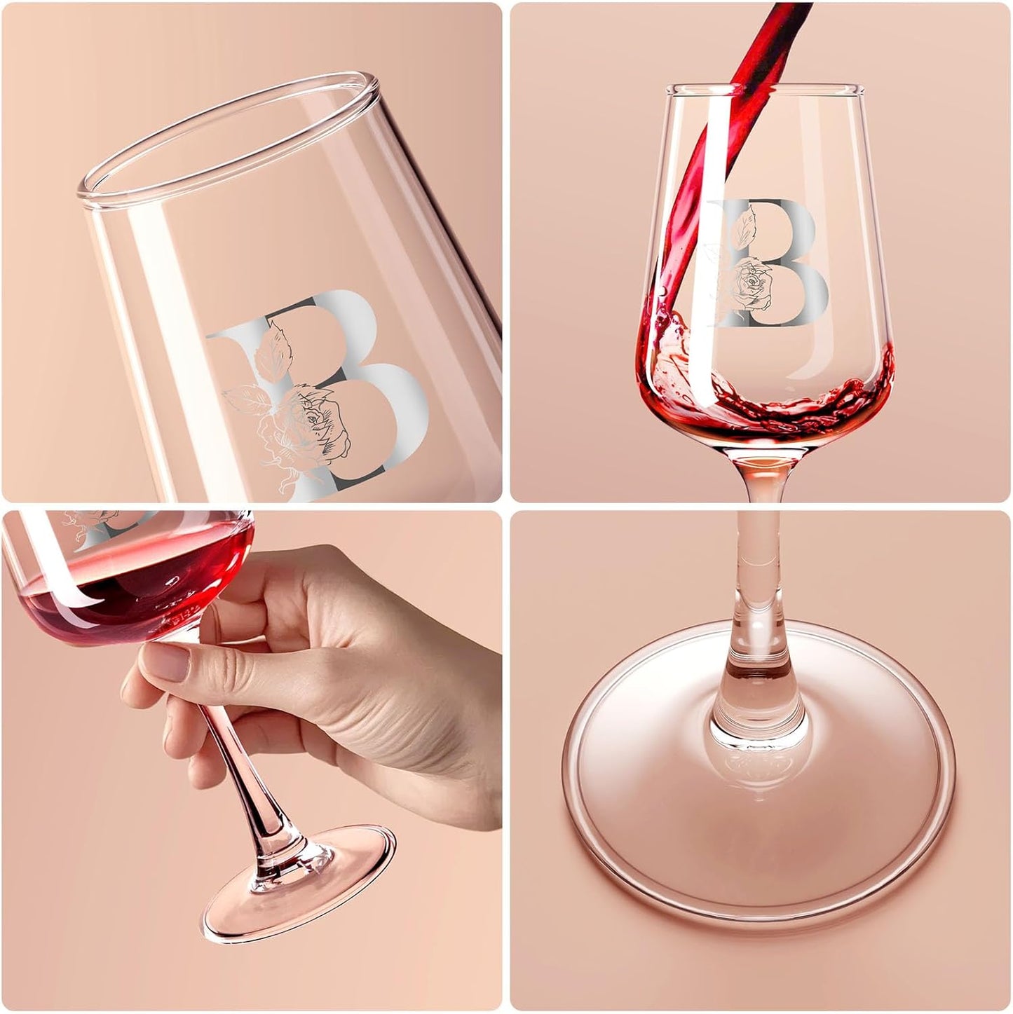 Personalized Wine Glass Gifts for Women - Monogrammed A-Z Wine Glasses Gift | Custom Christmas Gift, Valentines Day, Birthday Gifts for Women Her Mom Wife Best Friend Sister (B)