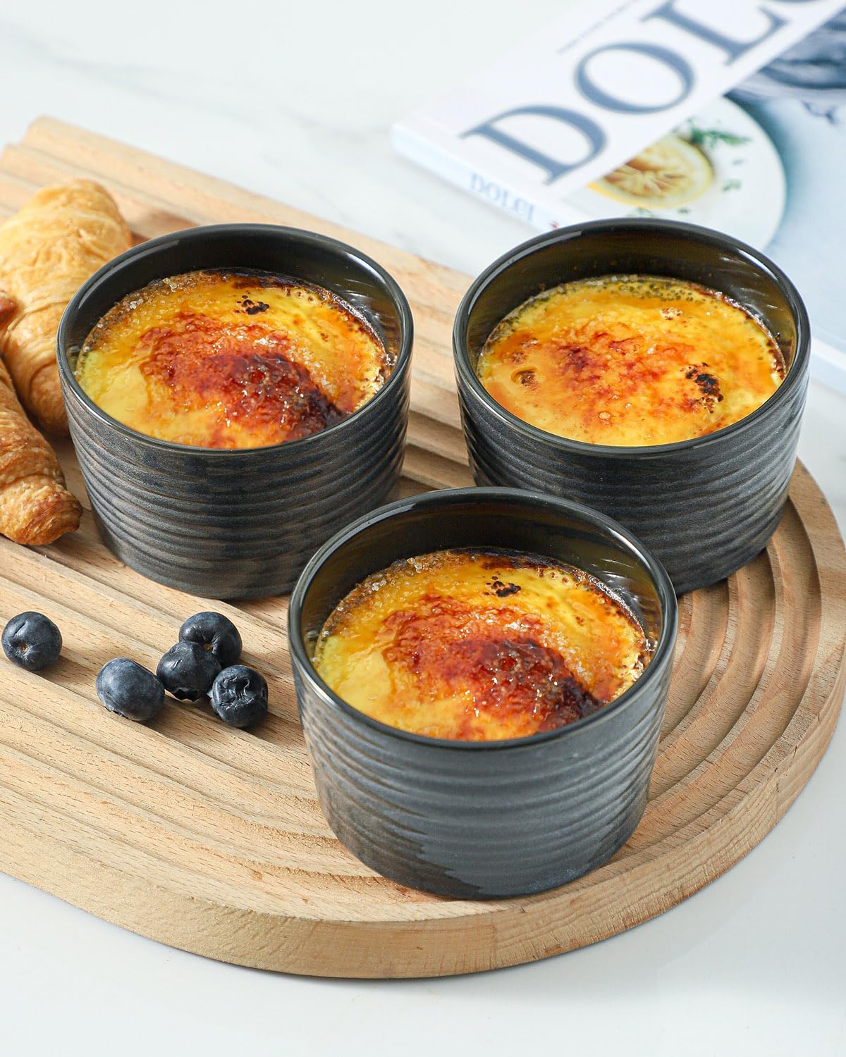 Hasense Ramekins 8 oz Oven Safe for Creme Brulee, Ceramic Souffle Dish Oven Safe Set of 6,Porcelain Dipping Sauce Bowls for Pudding, Creme Brulee, Souffle, Serving Dip, Custard, Ice Cream, Grey