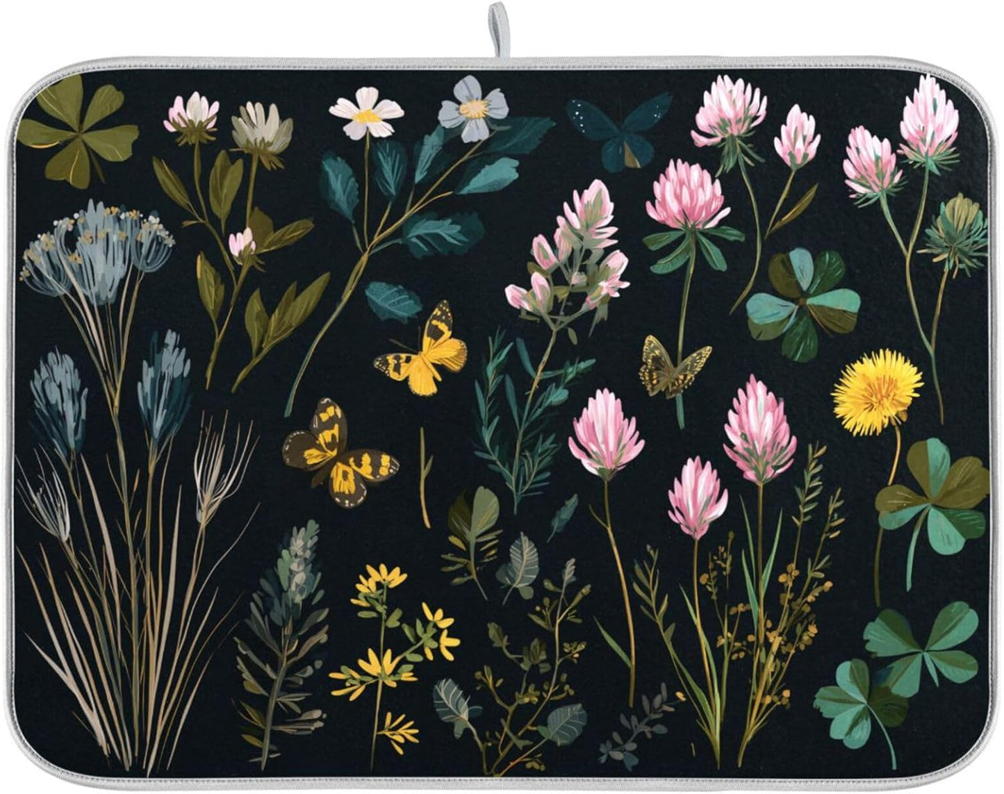 Wildflowers and Grasses Dish Drying Mat for Kitchen Counter Super Absorbent Dishes Pad Reversible Microfiber Protector Dish Draining Mats 18x24 inch