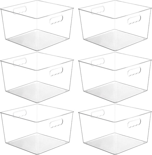 Vtopmart 6 Pack Extra Large Clear Plastic Storage Bins,11x11 Cube Acrylic Organizer Square Containers with Handle for Pantry,Closet,LaundryRoom,Kitchen,Bathroom,UnderSink Organization