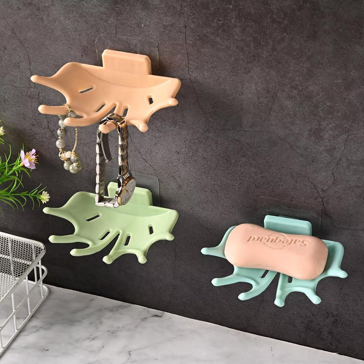 Creative Soap Holder for Shower - Wall Mounted Bathroom Soap Dish Organizer with Strong Adhesive Soap Tray for Kitchen Sink, Dish Soap Dispenser Holder,Green