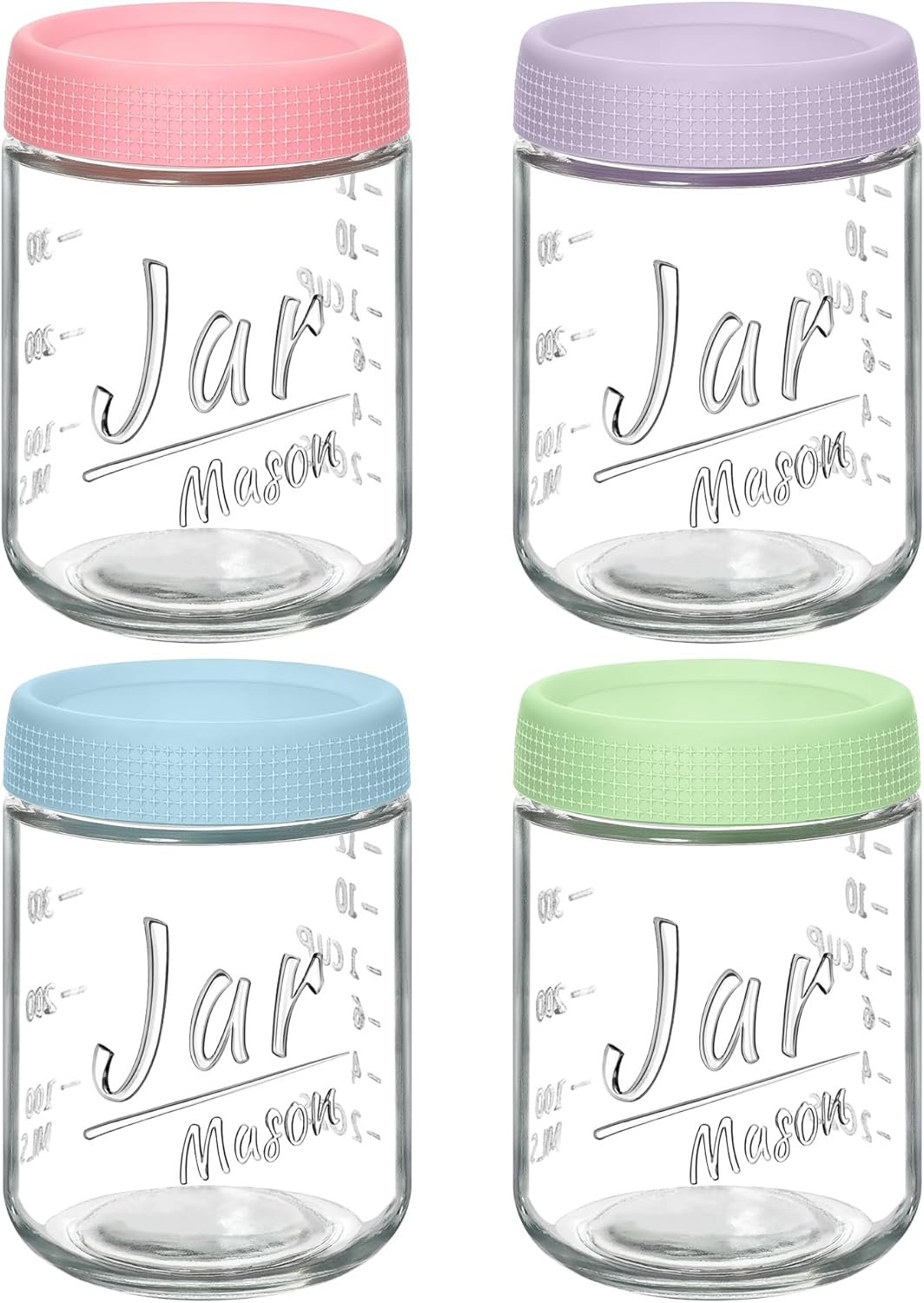 4-Pack 16oz Overnight Oats Containers with Airtight Lids - Glass Mason Jars with Measurement Marks for Yogurt, Meal Prep & Chia Pudding, Stackable & Leakproof