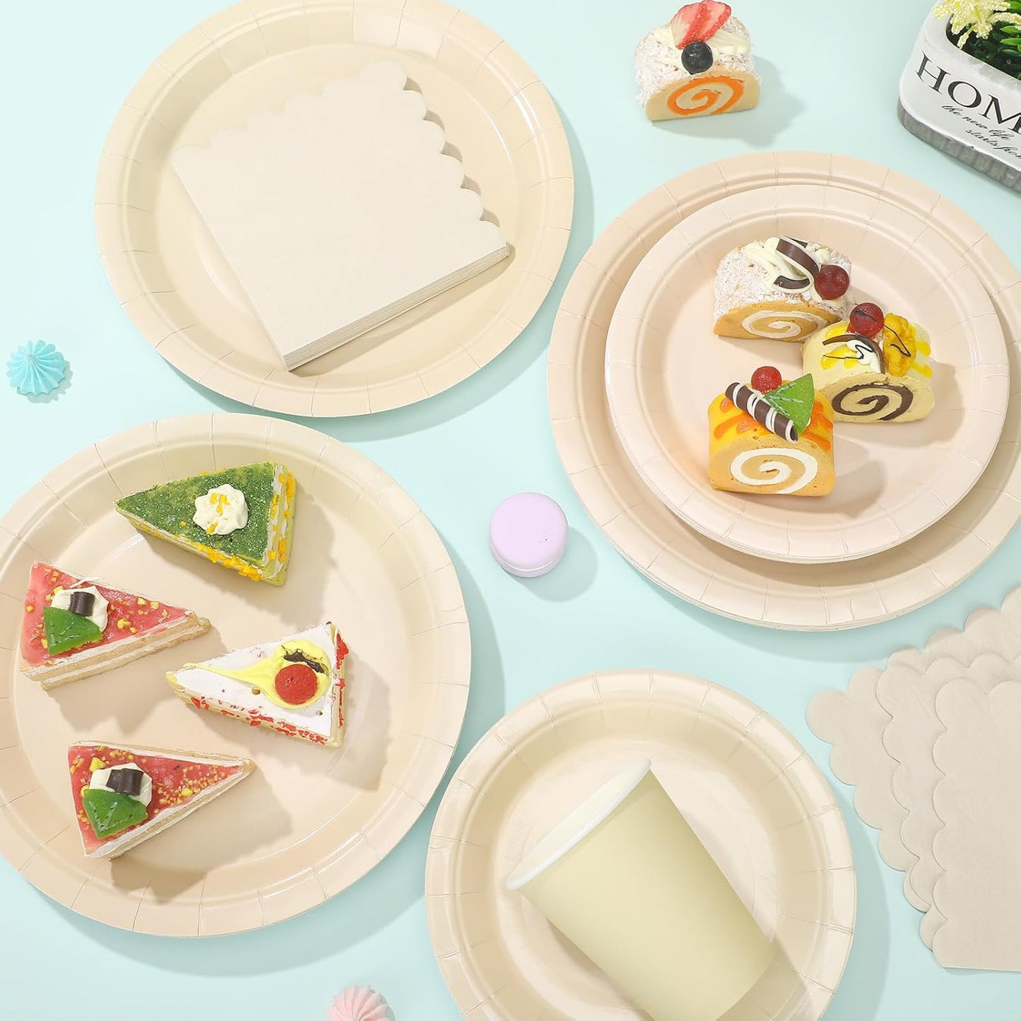 150 Pcs Disposable Party Dinnerware Supplies Set Includes 7'' 9'' Disposable Paper Plates 9oz Paper Cups Scalloped Cocktail Napkins for Baby Shower Birthday Wedding(Milky White)