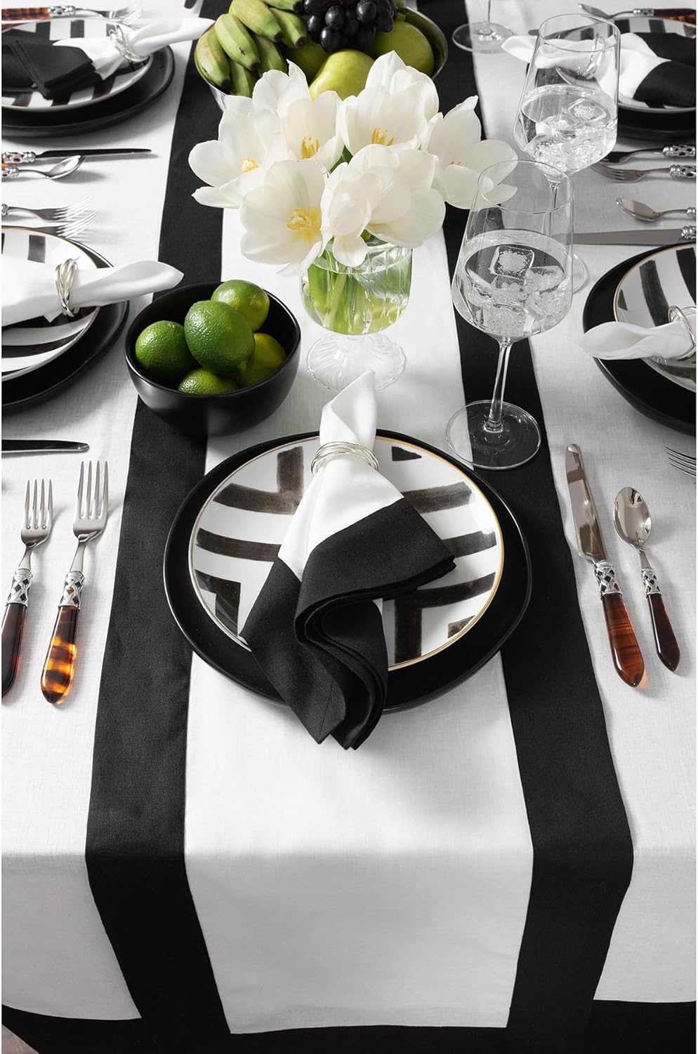 Solino Home Linen Table Runner 36 Inches - 100% Pure Linen Black and White Table Runner 14 x 36 Inch Ideal for Dresser and Coffee Tables - Fall, Autumn, Halloween, Thanksgiving, Holiday - Contempo