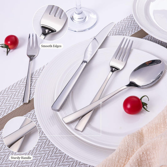 48 Piece Silverware Flatware Cutlery Set, Stainless Steel Utensils Service for 12, Include Knife Fork Spoon, Mirror Polished, Dishwasher Safe