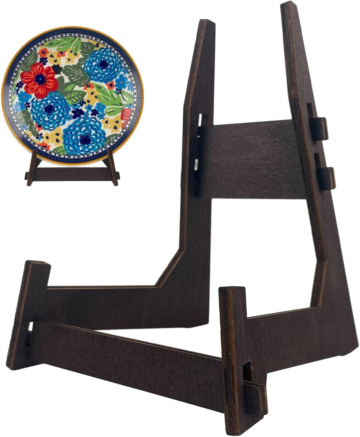 2 Pack 8 Inch Wooden Plate Stands for Display - Plate & Picture Frame Holder for Books, Photos, Plaque, Bowl | Tabletop Decorative Stand