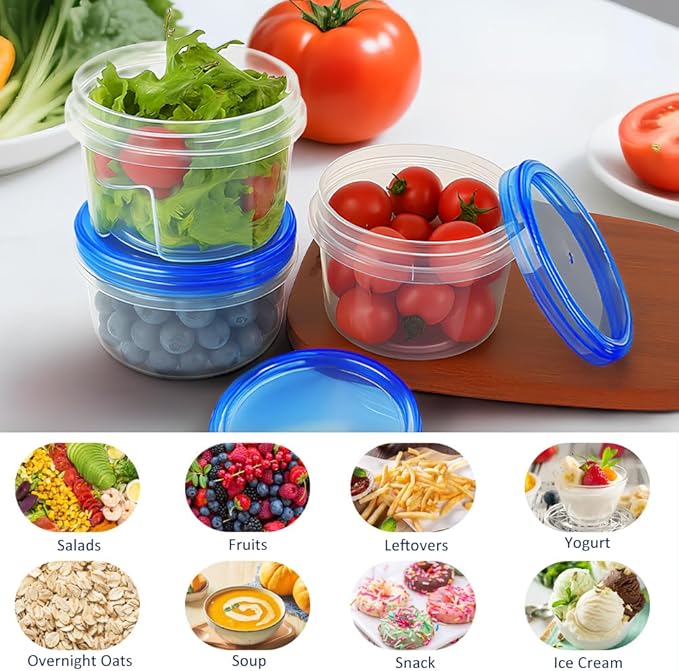 10 Pack 17oz Reusable Freezer Storage Containers with Twist Top Lids Airtight, Clear Plastic Food Storage Meal Prep Containers for Leftover Lunch Fruit Salad Oats, Small Soup Container Microwave Safe