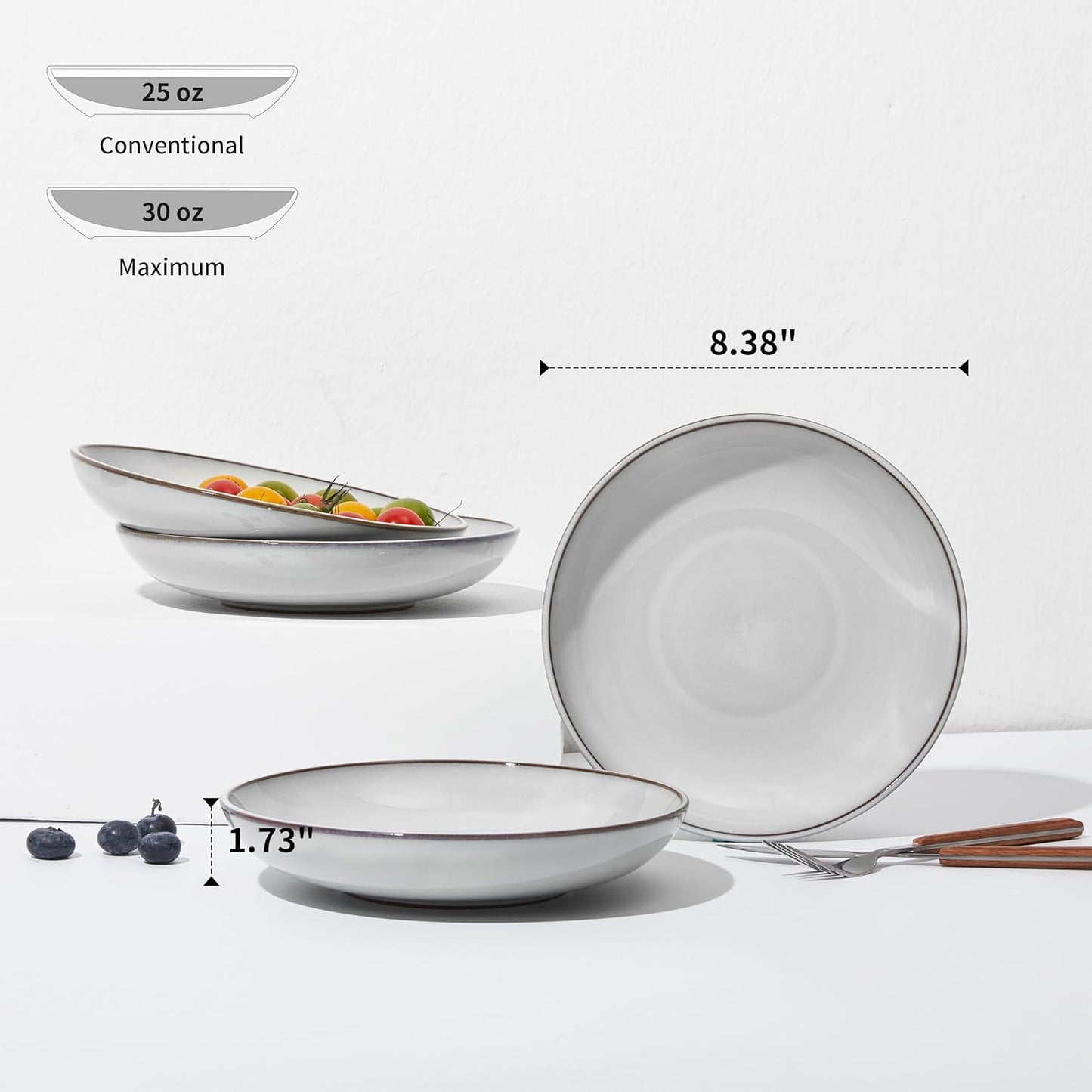 Pasta Bowls 30 oz, Terracotta Ceramic Plate Bowls for Kitchen, Microwave & Dishwasher Safe, Large Wide Serving Bowls for Salad/Soup/Noodle/Dessert, Moonstone White