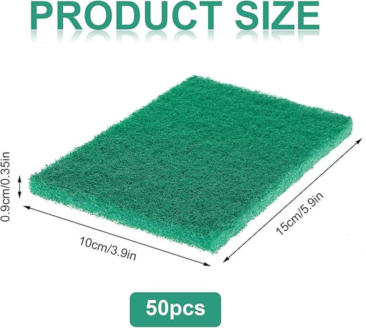 50pcs Heavy Duty Scouring Pads,4 x 6 x 0.35 Inches Green Reusable Household Scrubing Pad,Non-Scratch Thickening Cleaning Dishware Scrub Pads for Home Kitchen Utensils,Pots and Pans and Metal Grills