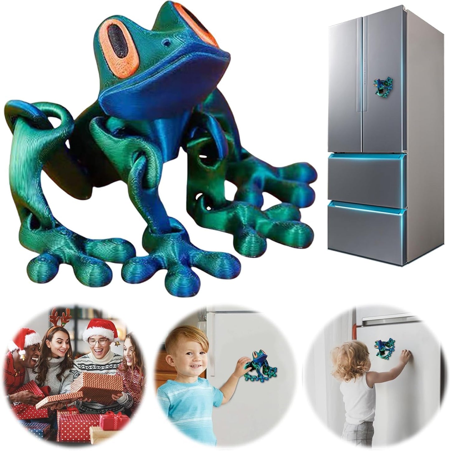 4pcs 3D Printed Magnetic Frog, 3D Printed Frog Fridge Magnets,Realistic Jointed Jumping Frogs Model，Frog Refrigerator Magnets Decor, for Home Office Decor