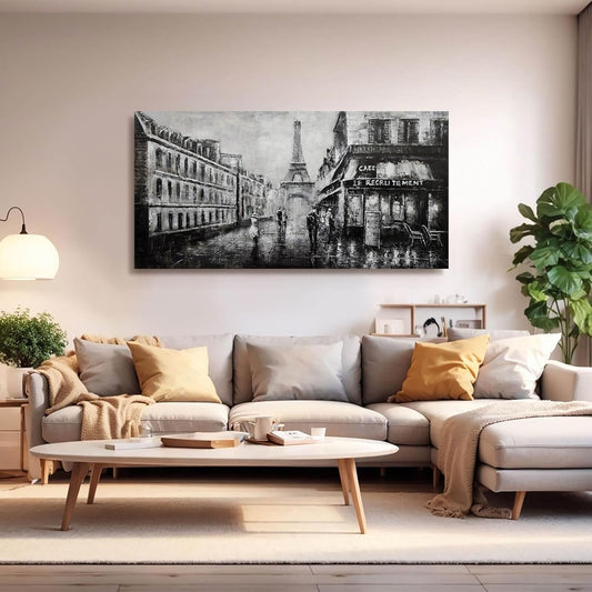Paris Wall Art Eiffel Tower Decor Black Bedroom Wall Decor Notre Dame Cathedral Canvas Prints Europe City Landscape Paintings for Living Room Home Decorations 24"x48"