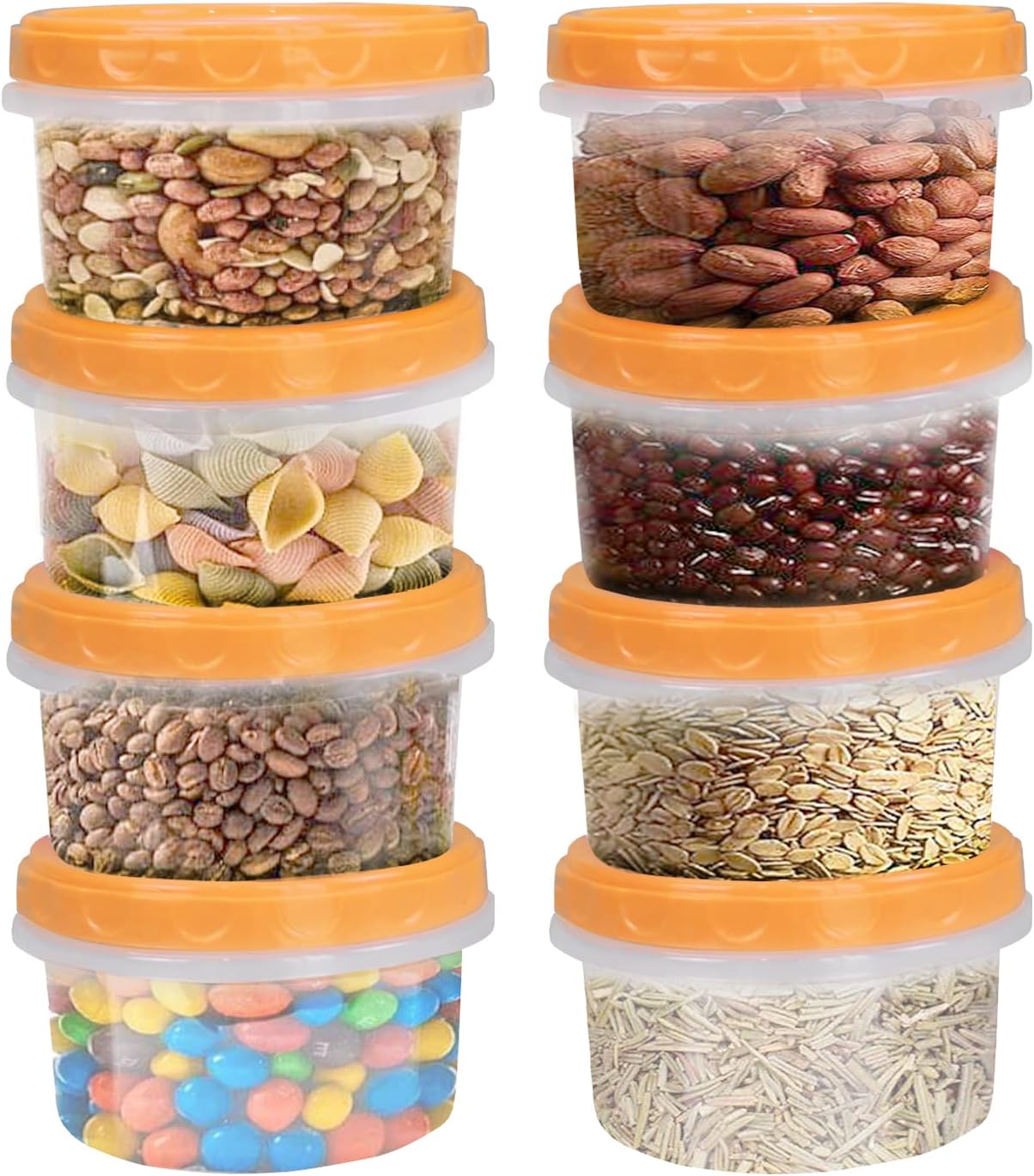 8 Ounce reuseable small plastic freezer storage container jars with screw lid for food snacks lunch(8Pcs, Yellow)