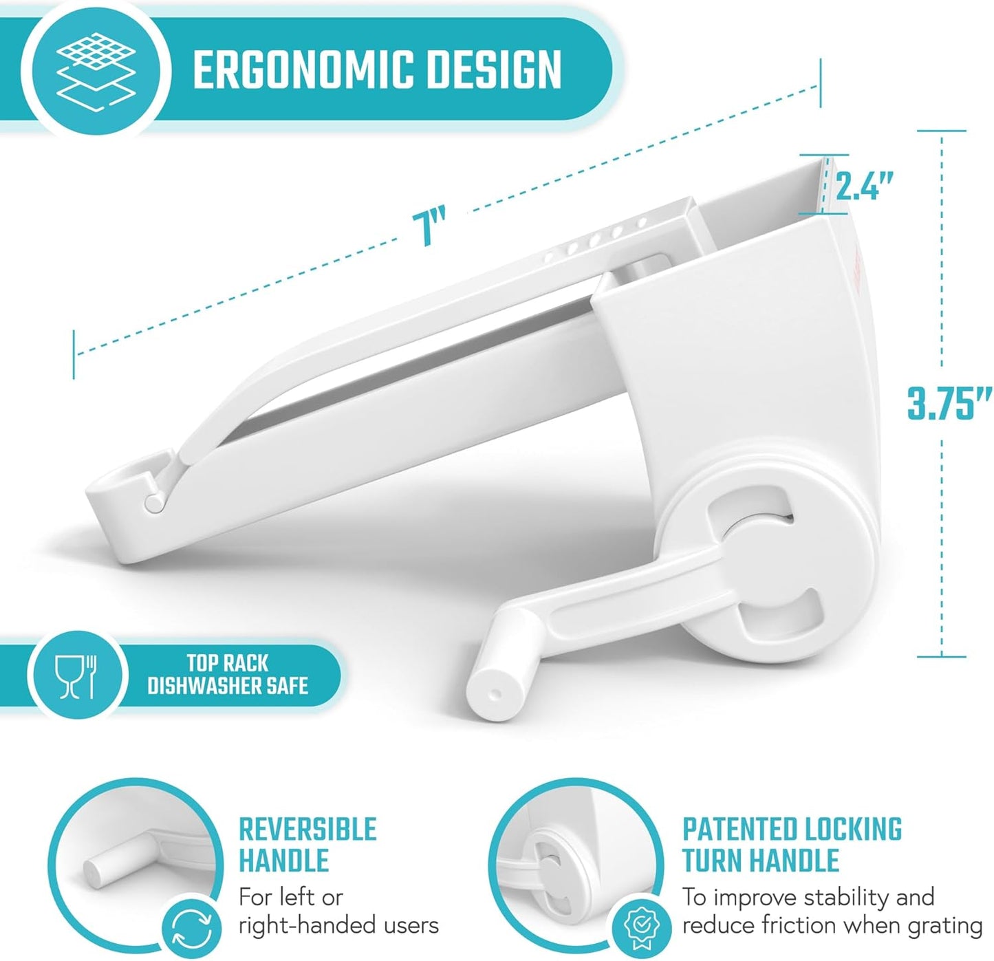 Parmesan Cheese Grater Hand Crank, Restaurant-Grade Rotary Cheese Grater Handheld Italian Style with 2 Stainless Steel Drum Blades is Dishwasher Safe & Easy to Clean