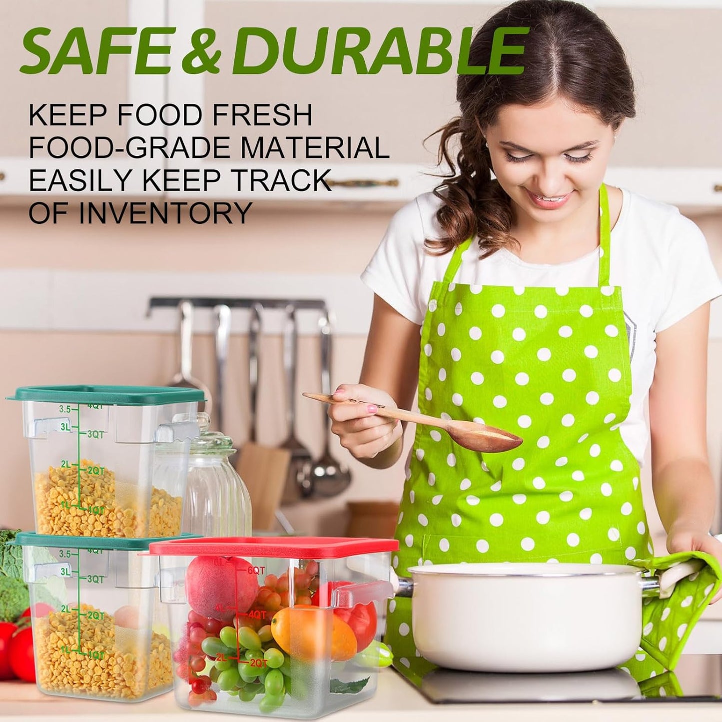 Lallisa 4 Pcs 6 Qt and 4 Qt Food Storage Containers with Lids and Handles Square Food Containers with Scales Polycarbonate Air Tight Containers for Home Storage Kitchen Restaurant