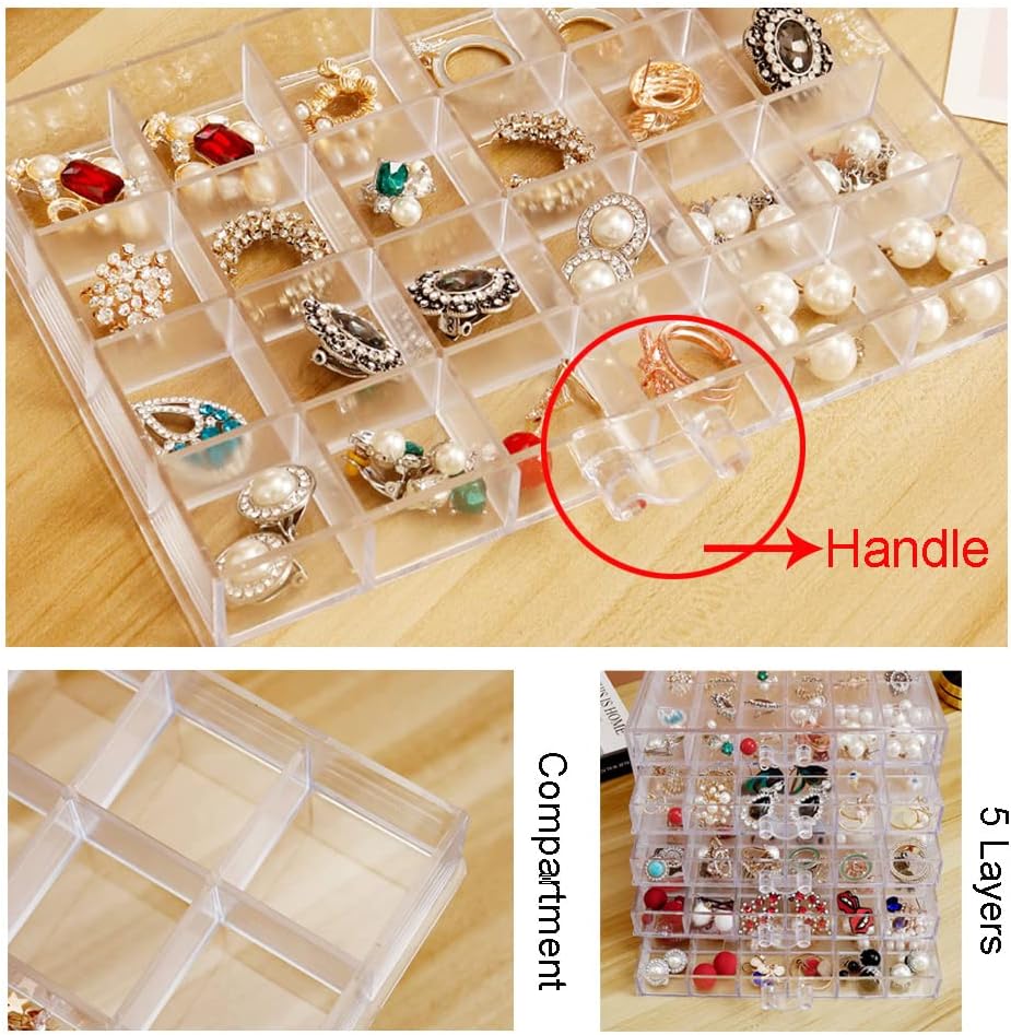 Earring Storage Box Organizer, Acrylic Jewelry Storage Box Holder 5 Drawers Transparent Jewelry Display Stand with 120 Small Compartments Gift Boxes for Women Girls (Clear)
