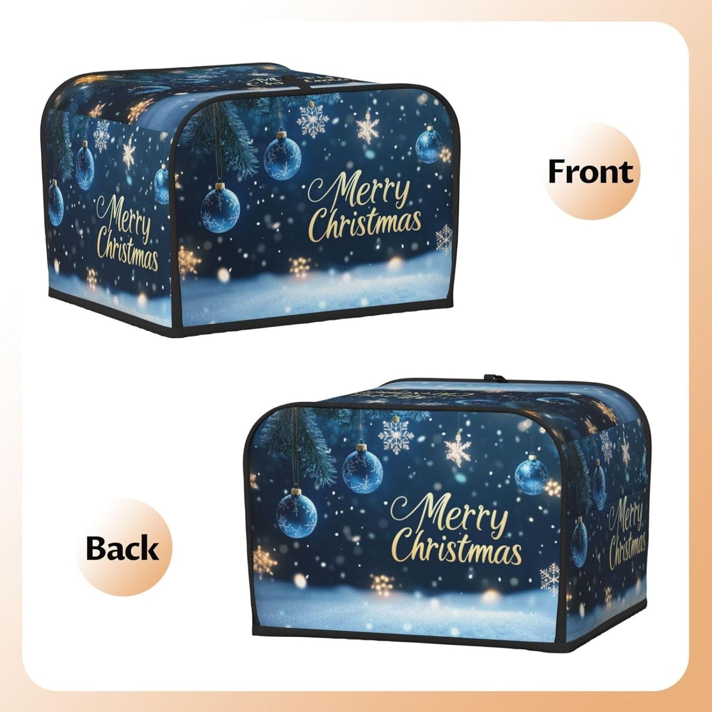 Toaster Cover 4 Slice Winter Snowflake Christmas Blue Ball Kitchen Small Appliance Covers with Pockets Dust and Fingerprint Protection
