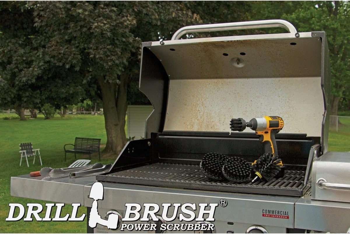 Drillbrush BBQ Grill Cleaning Kit - Safe Nylon Grill Brush | Drill Brush Set - Ultra Stiff Power Scrubber Attachments for Loose Paint, De-Scaling Rust and Graffiti Removal on Stone, Brick and Masonry