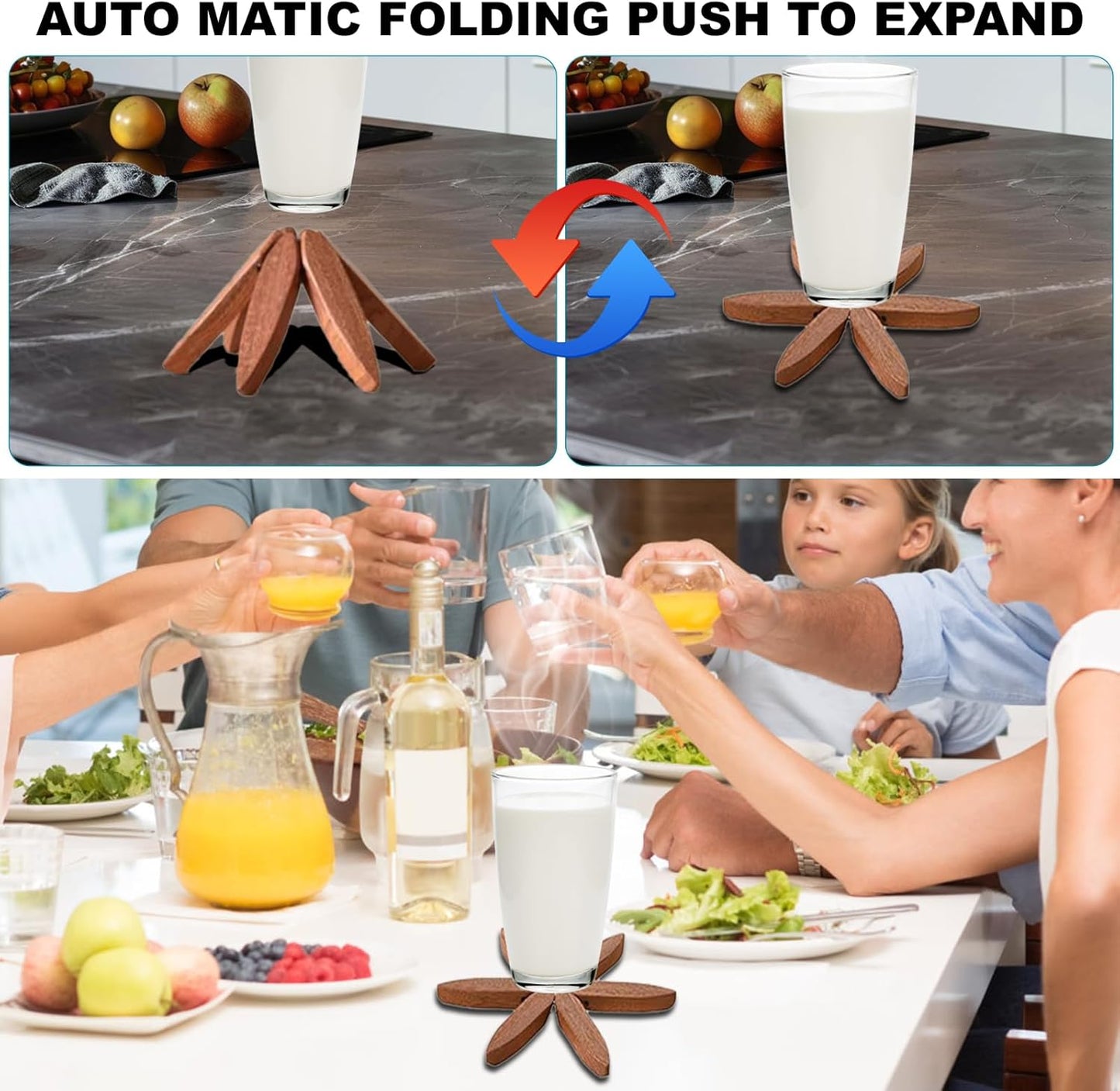 Wooden Trivets for Hot Dishes-Tree Shape Trivet Set, 4 Walnut Wood + 1 Stand stored Like a Christmas Tree,Foldable Kitchen Wooden Trivet,for Hot Dishes Pot Bowl Teapot Hot Pot Holder(Walnut)