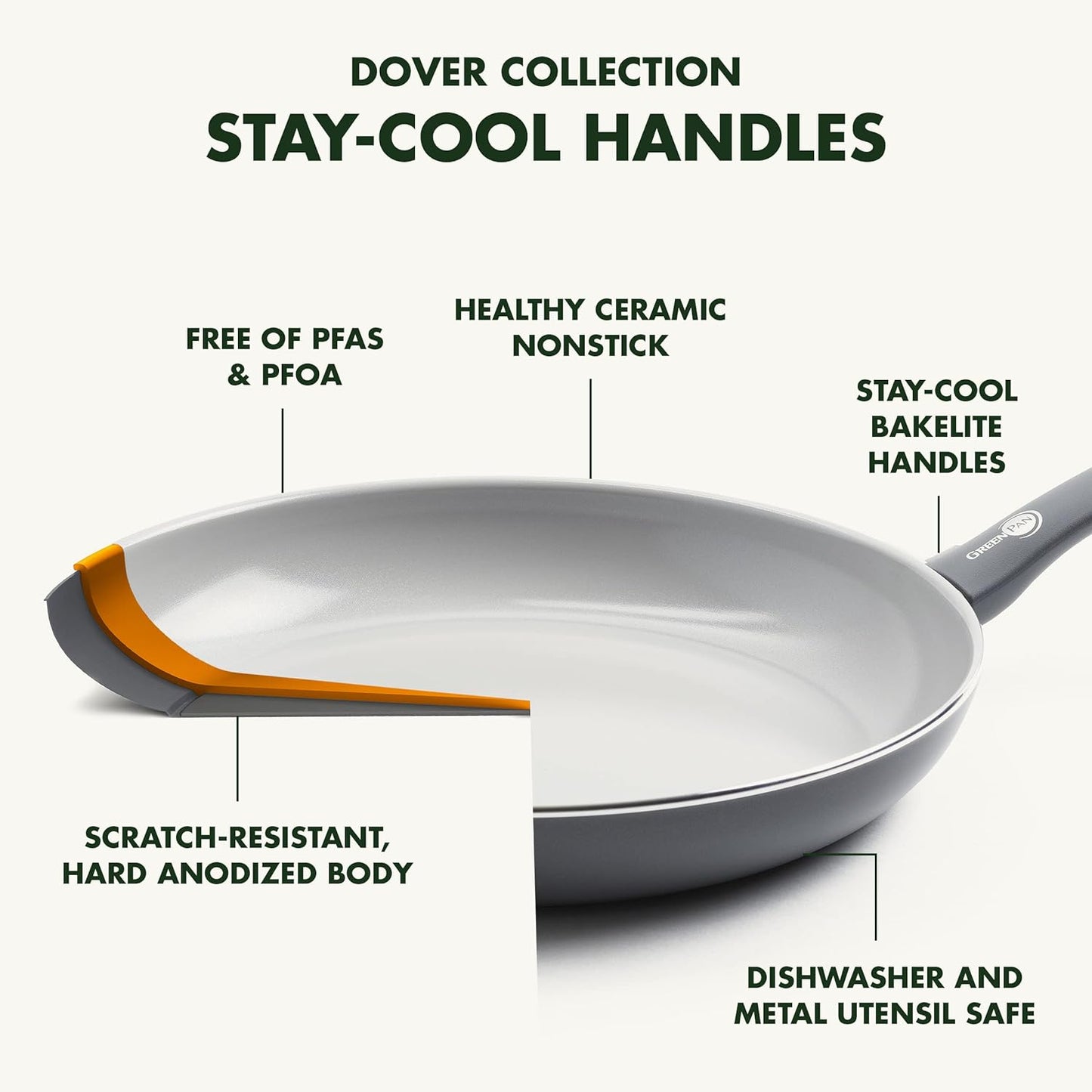 GreenPan Dover Healthy Ceramic Nonstick, 8" Frying Pan Skillet, PFAS-Free, Dishwasher Safe, Comfort Grip Handle, Grey