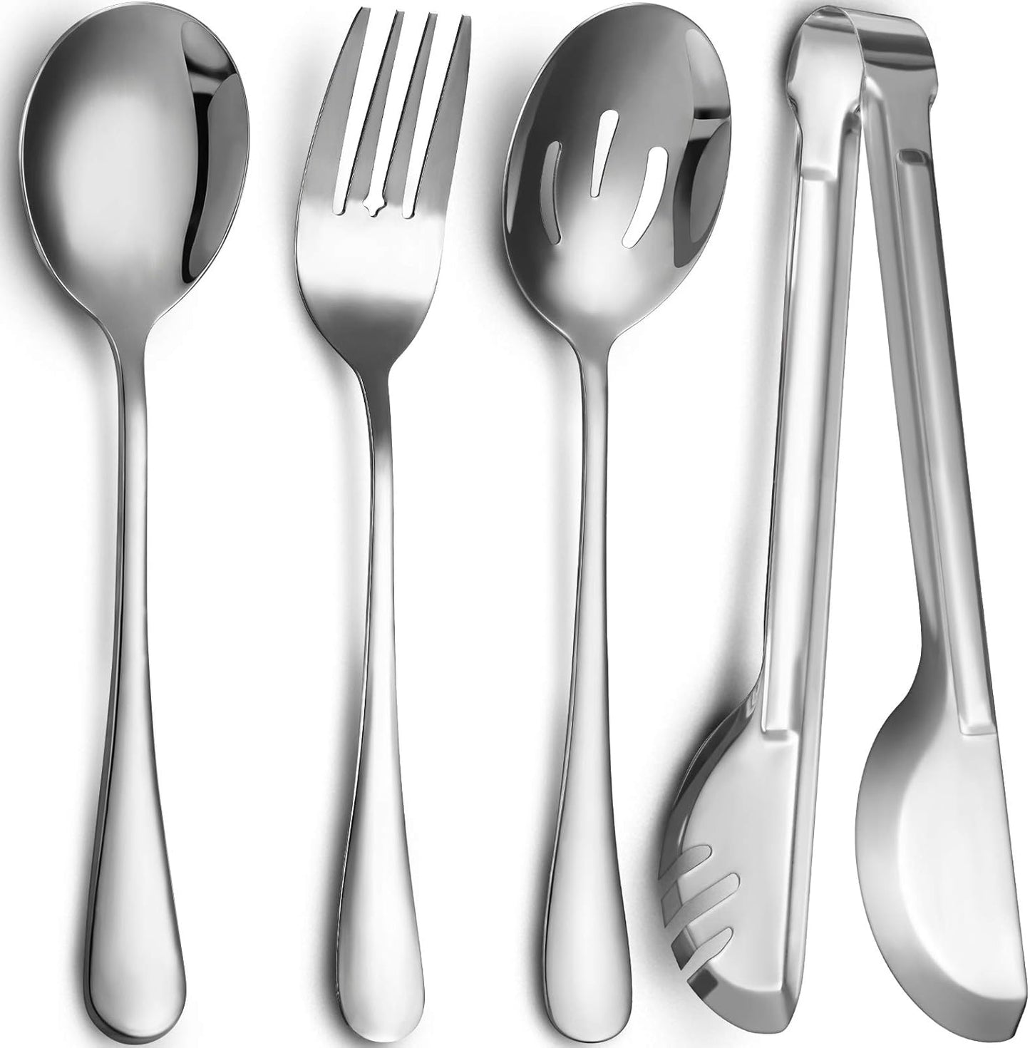 Patelai 4 Pieces Christmas Stainless Steel Silver Serving Utensils Set 8.7" Large Spoons and Slotted Spoon 9.45" Tong 9" Forks Flatware Wedding Party Buffet Banquet Cooking Kitchen Catering