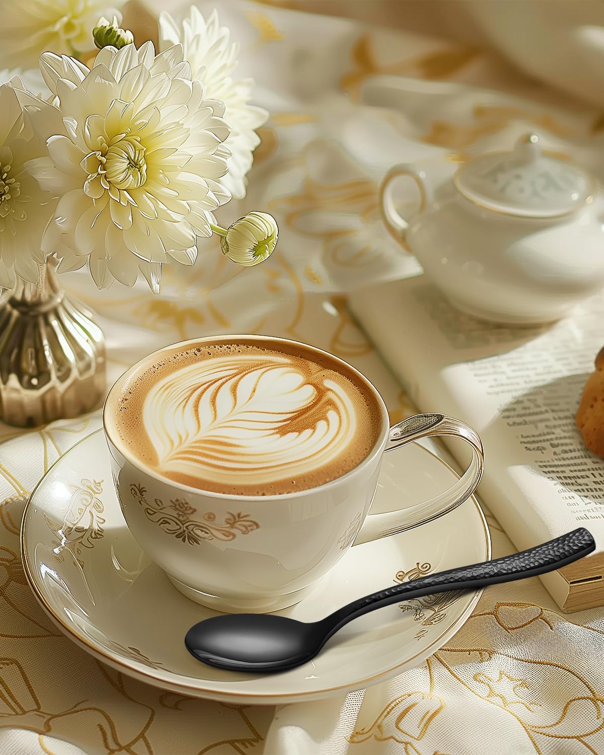 Stainless Steel Large Serving Utensils with Hammered Serving Spoon, Slotted, Serving Fork,Butter Knife,Sugar Spoon Hostess Black Serving Utensil Set for Parties,Buffet,Dishwasher Safe