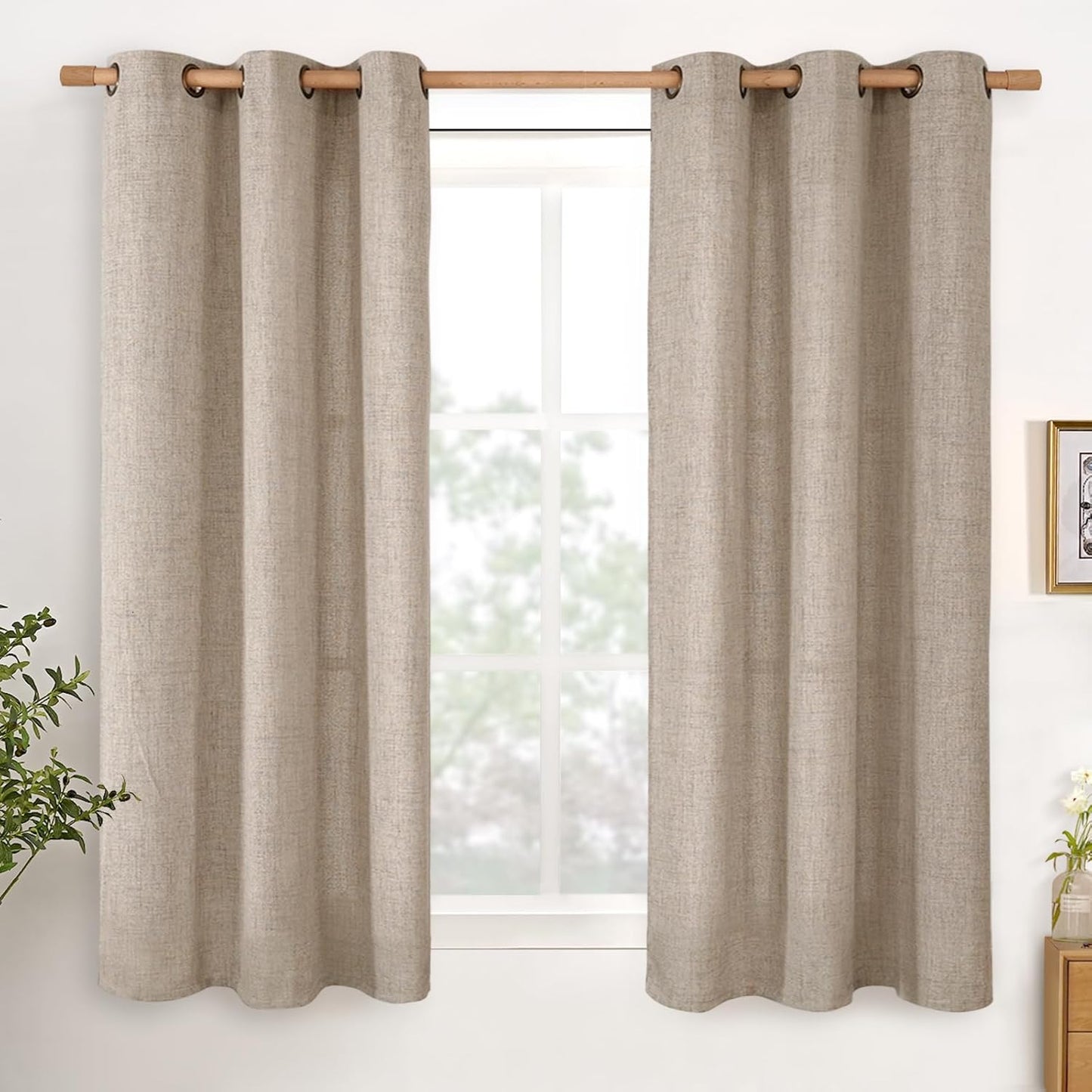 YoungsTex Dark Oatmeal Linen Curtains 54 Inches Length for Kitchen Living Room Window, Bronze Grommet Semi Sheer Drapes Privacy Light Filtering for Bedroom Bathroom, 42 x 54 Inch, 2 Panels