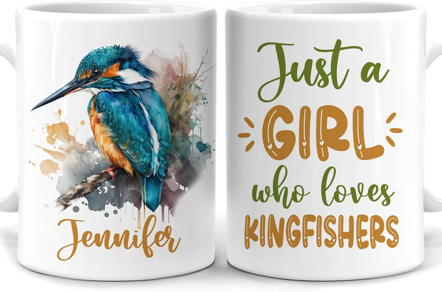 Hyturtle Personalized Gifts Kingfisher Lover - Just A Girl Who Loves Kingfishers Custom Name Ceramic Coffee Mug Cup 11oz - Idea Cute Animal Lover Gifts For Women, Girl Daughter On Birthday, Christmas