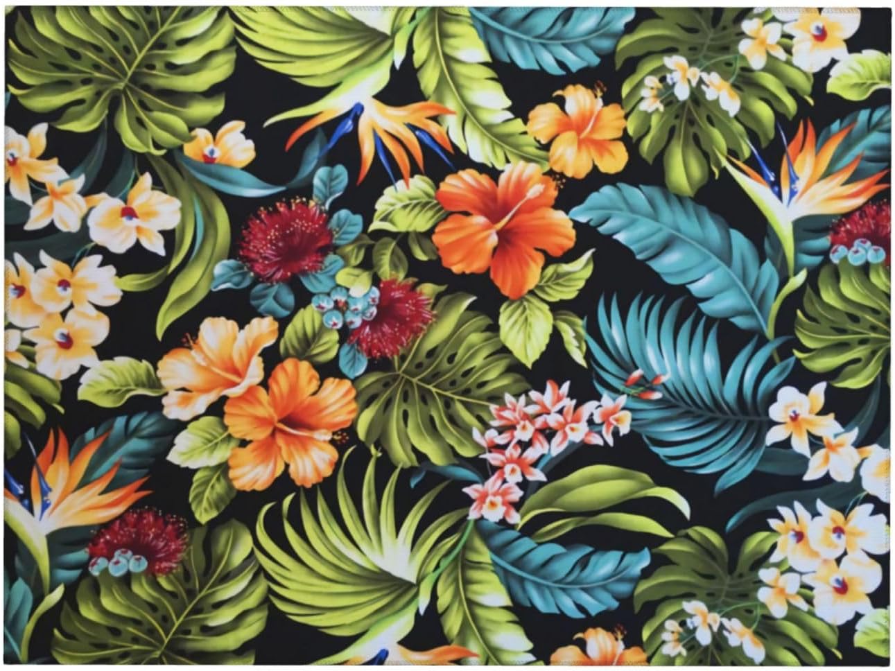 Orange Flowers Hawaii Dish Drying Mat for Kitchen Counter, Floral Flowery 18"x24" Blossom Coffee Bar Dish Drainer Rack Mats Coffee Pot Maker Accessories Decoration Dining Room Pet Feeding Mat Decor