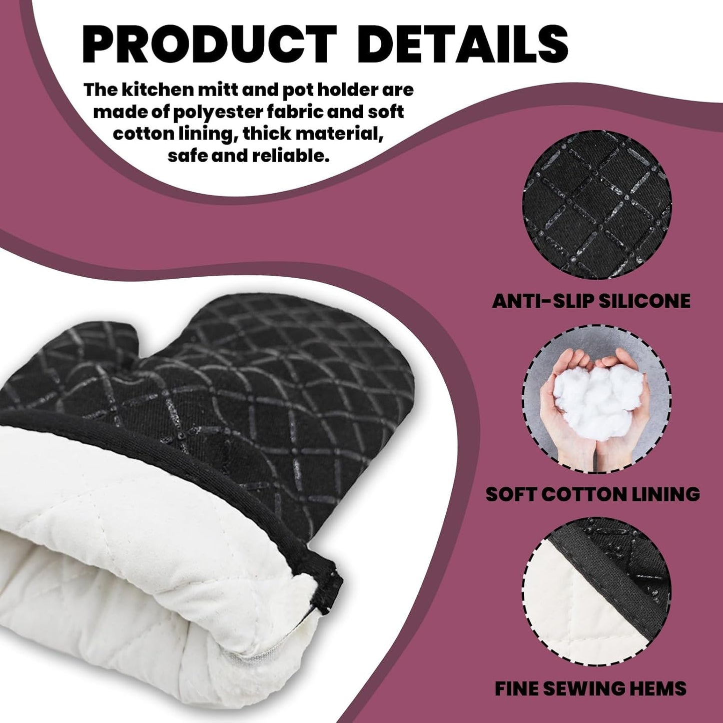 Funny Oven Mitts and Pot Holders（Set of 2） I Bake Because Punching People is Frowned Upon Silicone Non-Slip Oven Mitts Funny Kitchen Decor Gifts for Chef Cook Lover Family Friend Hostess