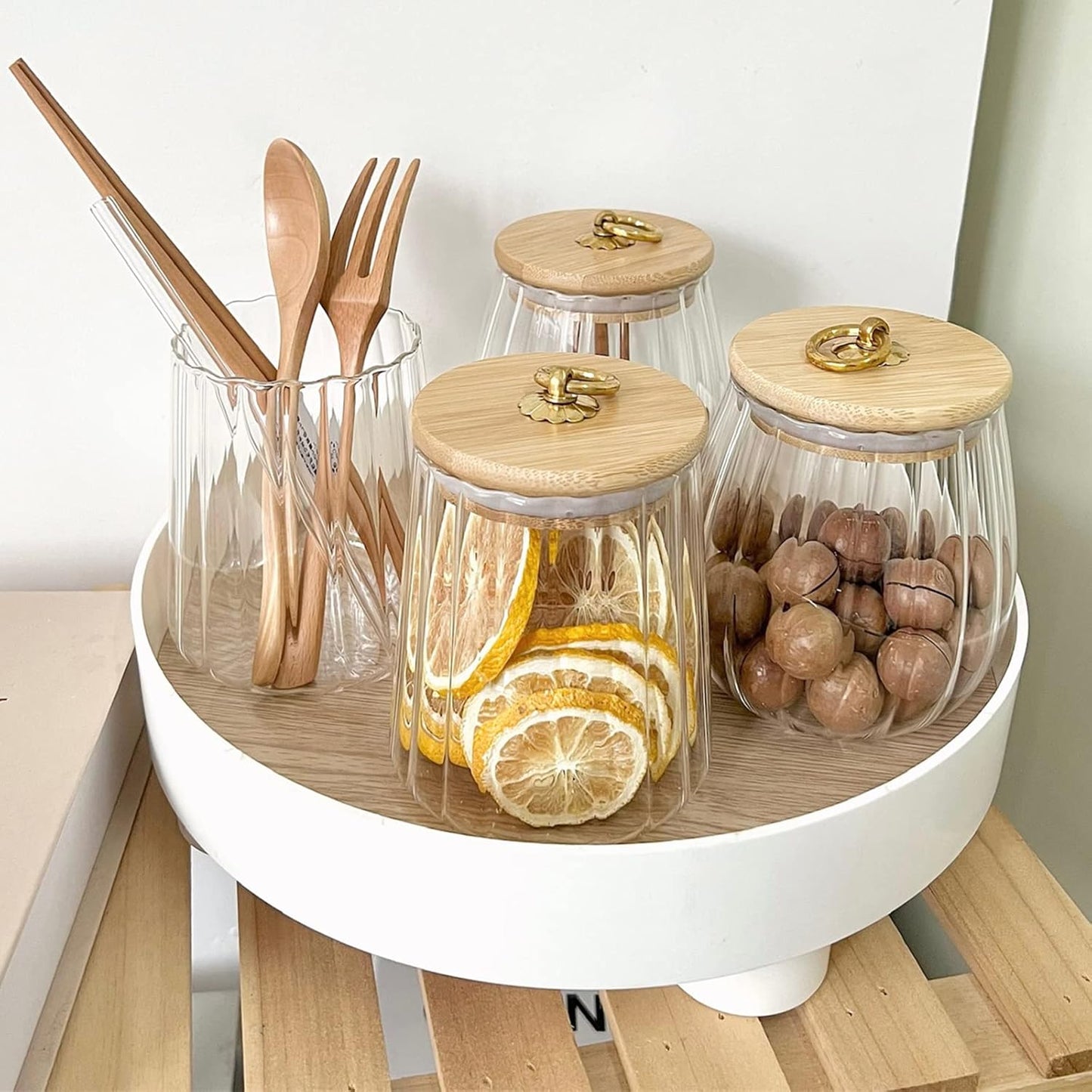 38 FL OZ Glass Jars with Bamboo Lids, Airtight Storage Containers, Large Candy Jars for Coffee Nuts Cookies, Decorative Glass Canister, 1130ml Oval