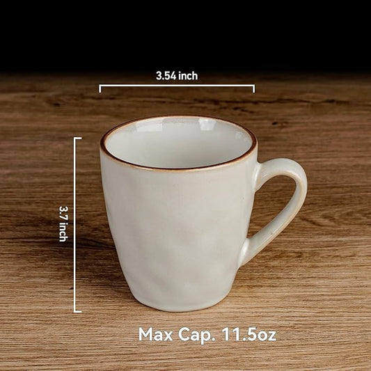 famiware Coffee Mugs Set of 4, Ocean Round 11.5oz Coffee Cup Set with Handle for Cocoa, Milk, Hot Chocolate, Tea or Water, Stoneware Cups for Kitchen, Microwave Dishwasher Safe, Cappuccino White