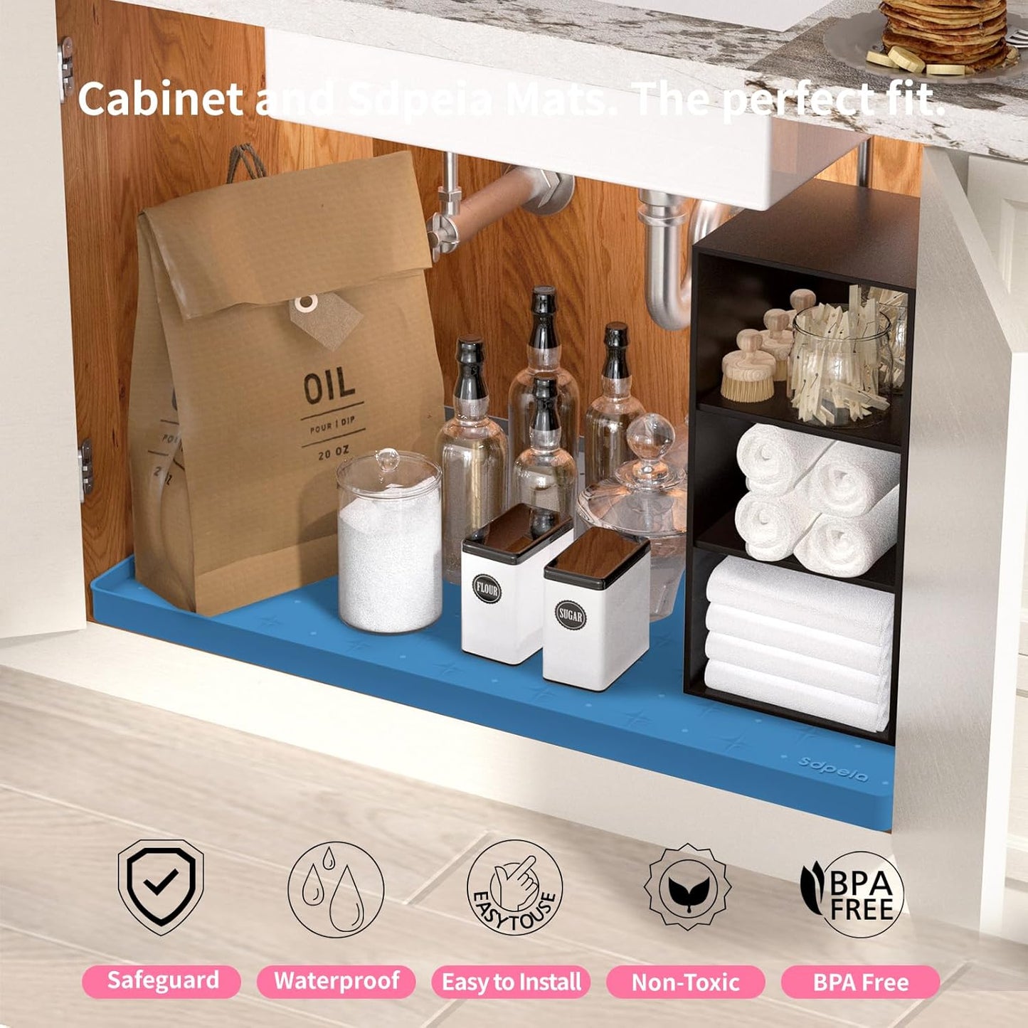 Sdpeia Under Sink Mat 31"×22" – Waterproof Silicone Cabinet Liner & Sink Protector for Kitchen & Bathroom, Multi-Purpose Organizers Tray for Pets, Laundry, Cat Litter Mat