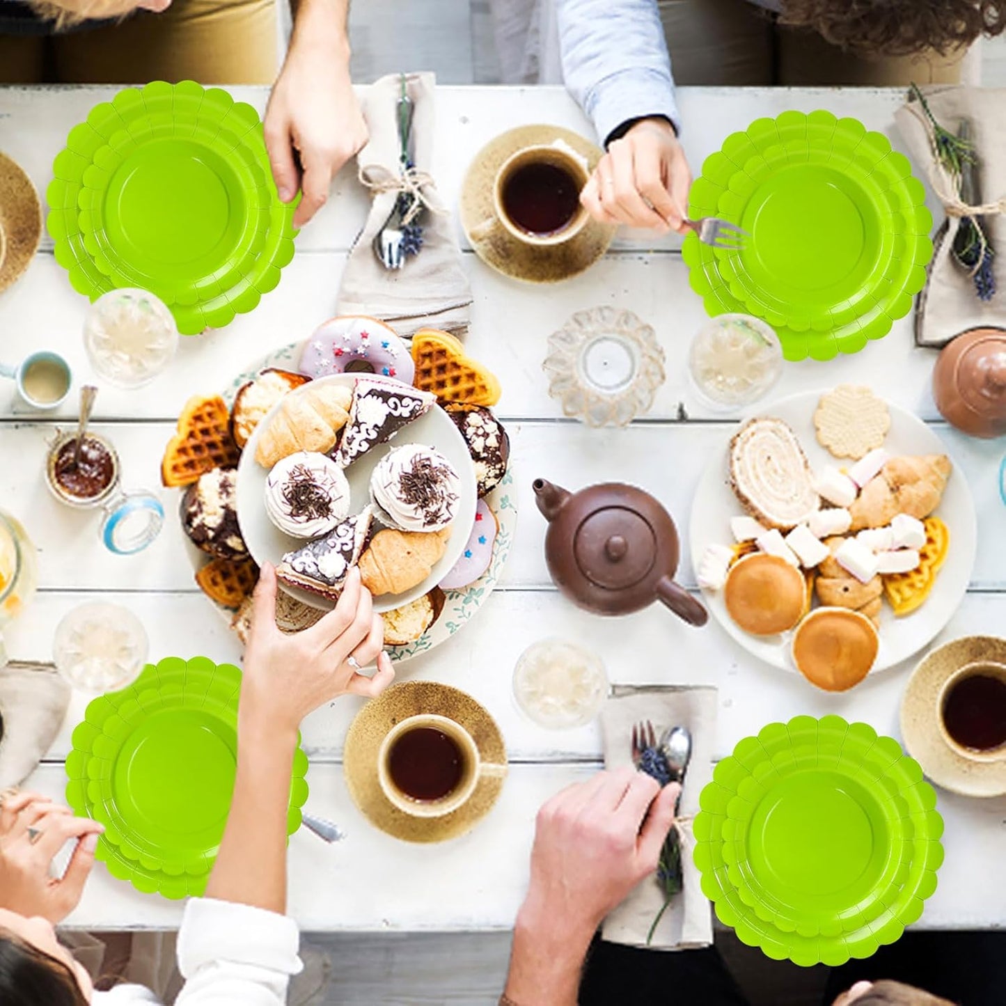 50 Pcs Lime Green Scalloped Paper Plates 25 × 7'' and 25 × 9'' Disposable Lime Green Scalloped Dinner Plates for Wedding Baby Shower Birthday Party Disposable Dessert Plate