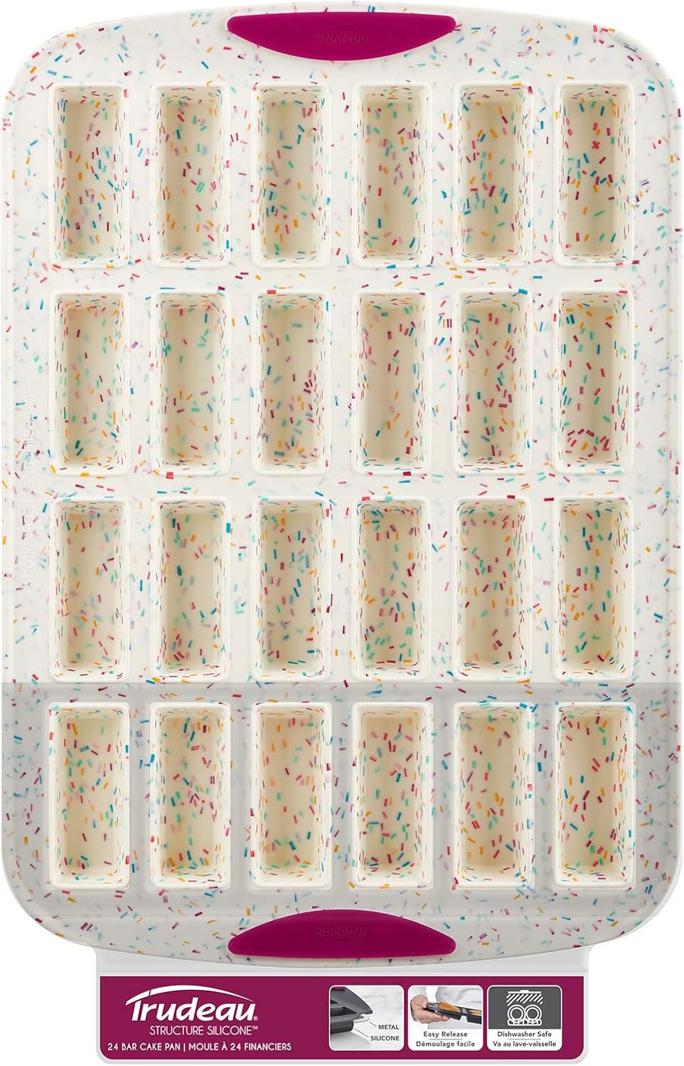 Trudeau 24 Slot Mini Bar Pan – Premium Confetti White Silicone Bakeware with Steel-Reinforced Rim – Nonstick, BPA-Free Brownie, Blondie, Snack Bar & Mini Cake Mold – Oven, Freezer & Dishwasher Safe